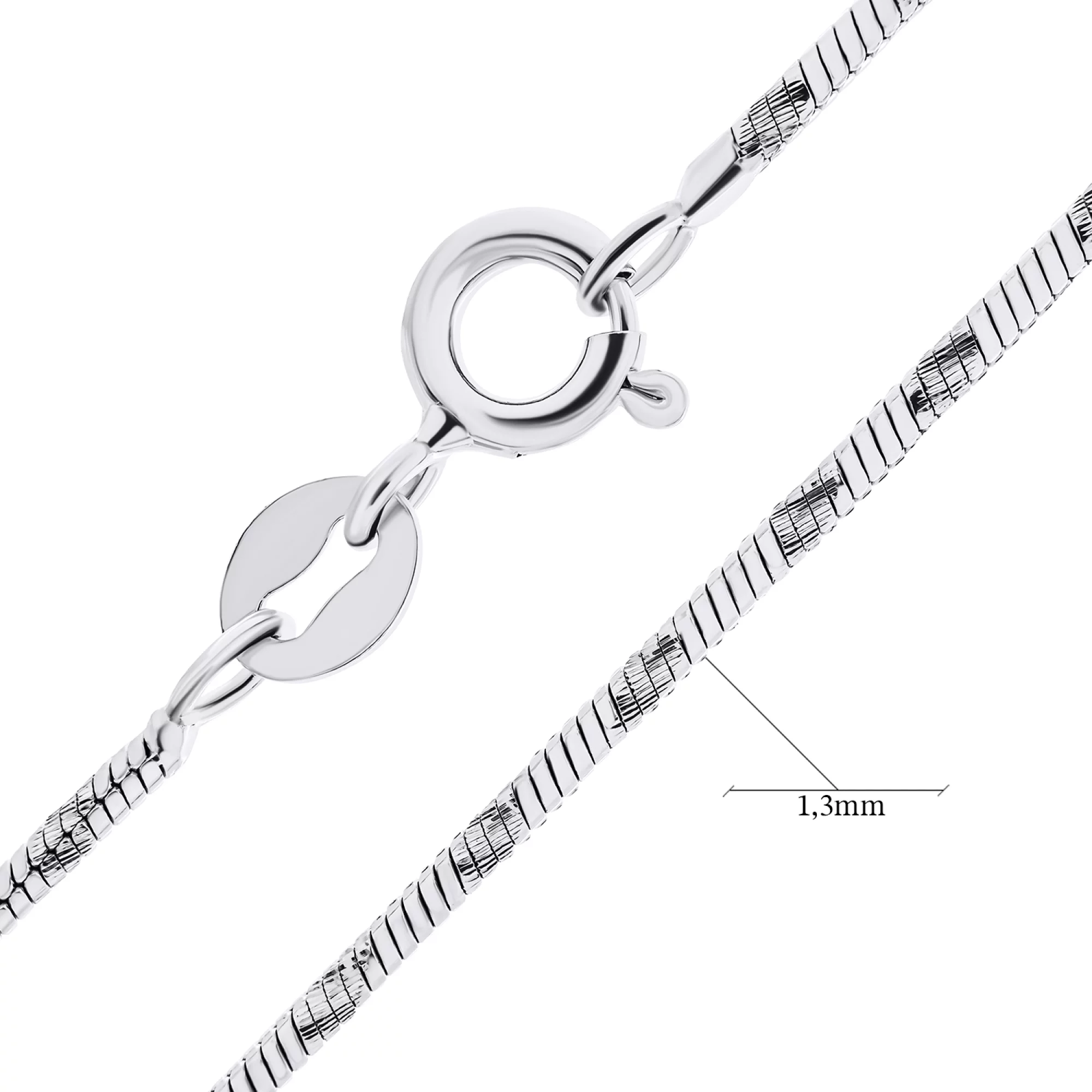 Срібний ланцюжок з родіюванням плетіння снейк - 1529075 – зображення 2