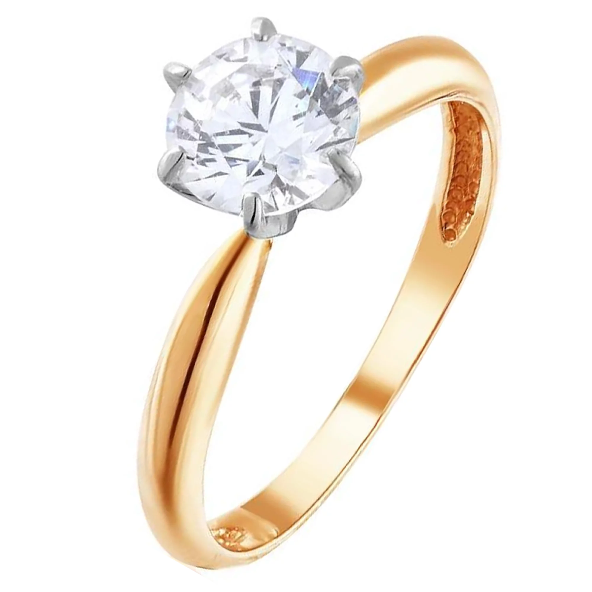 Золотое кольцо с фианитом - 666684 – изображение 1