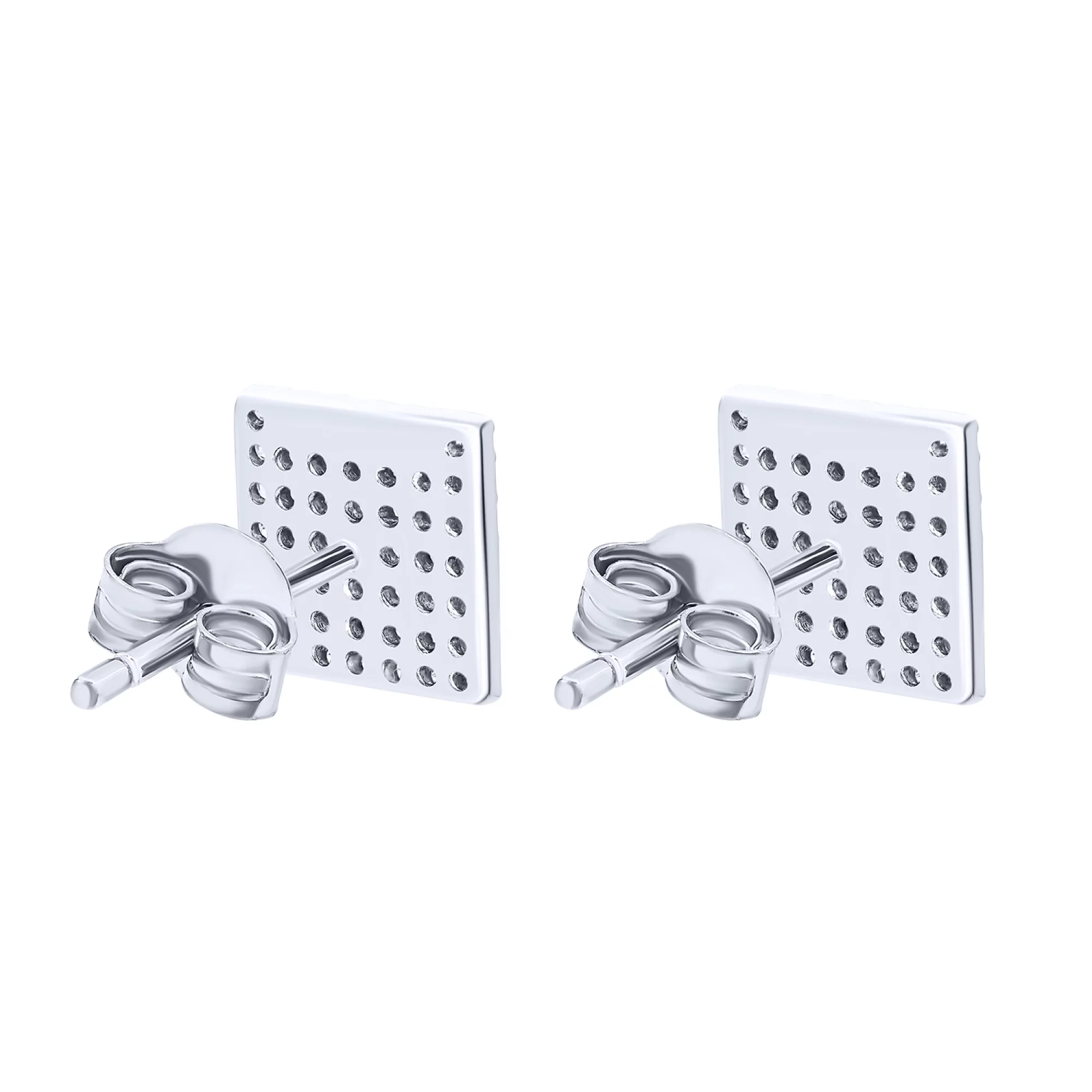 Срібні сережки-гвоздики квадратної форми з фіанітами - 1572527 – зображення 2