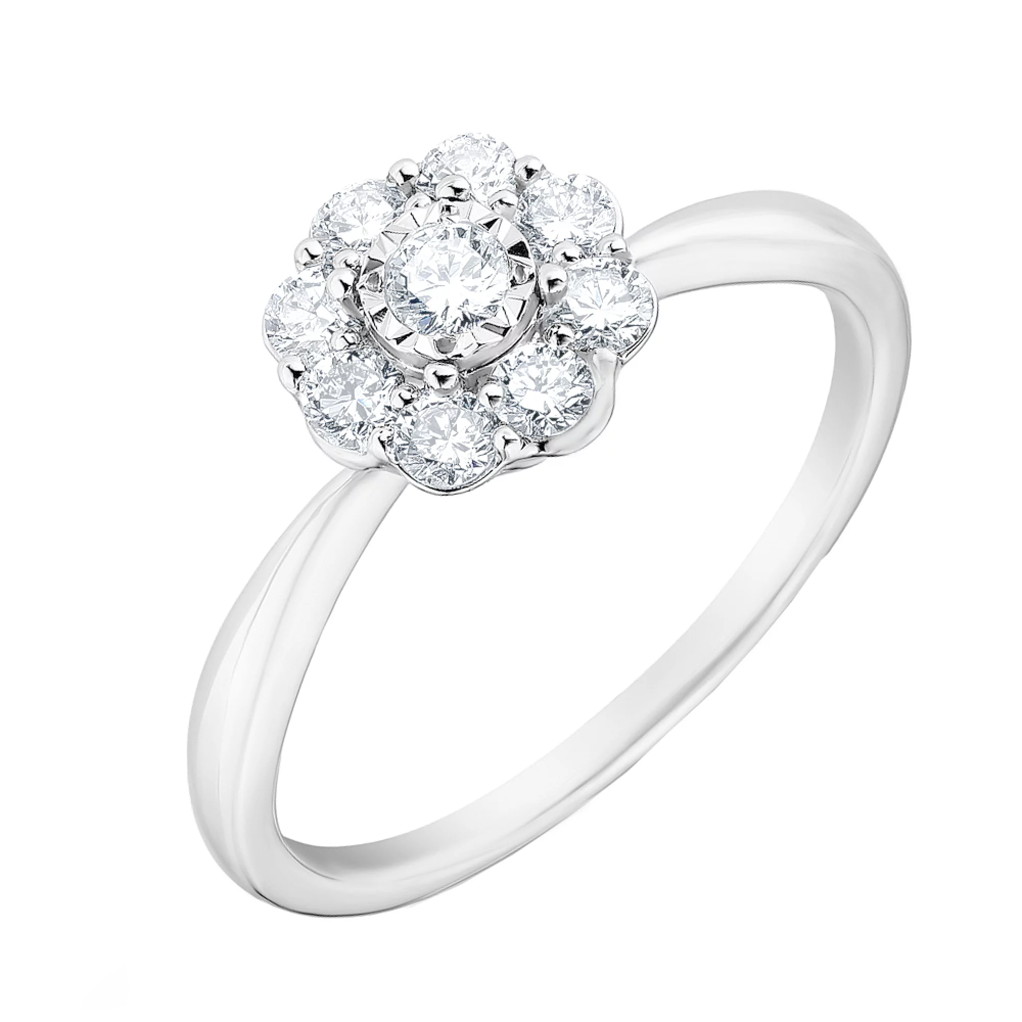 Кольцо в белом золоте "Цветок" с бриллиантами - 1669459 – изображение 1