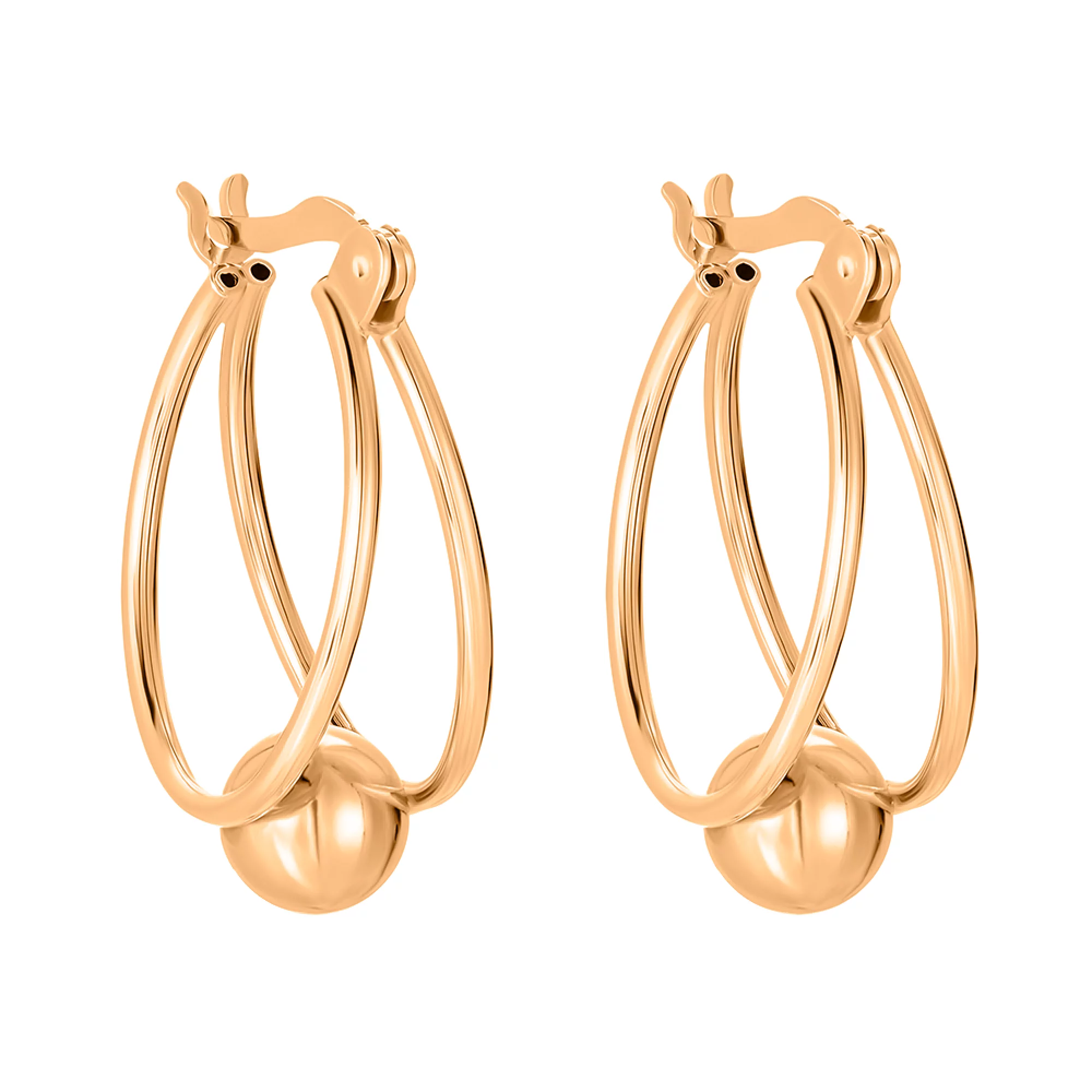 Золотые двойные серьги-кольца в форме шариков - 1563124 – изображение 1