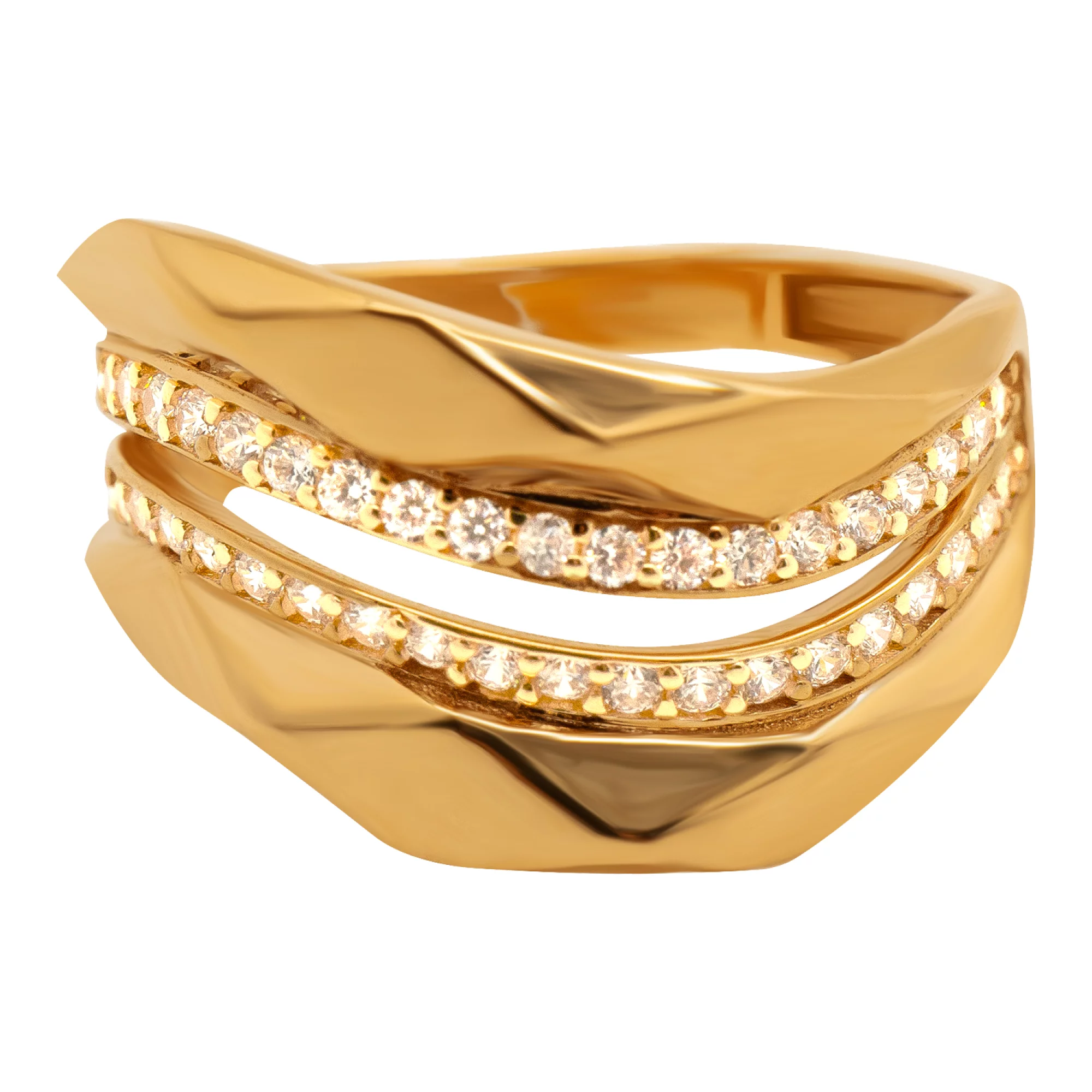 Кольцо из красного золота с фианитом - 938205 – изображение 2