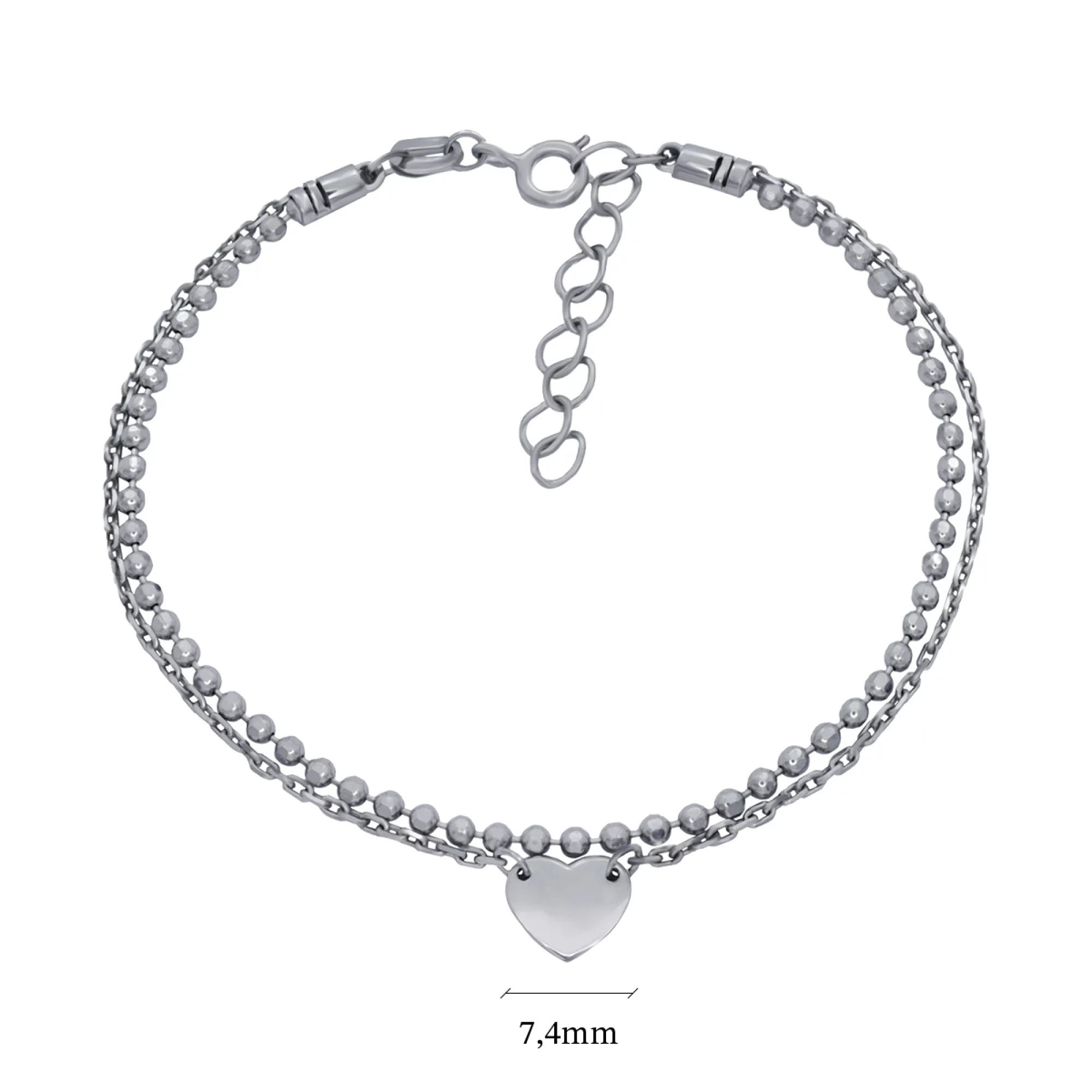 Срібний браслет "Серце" в комбінованому плетінні - 902837 – зображення 2