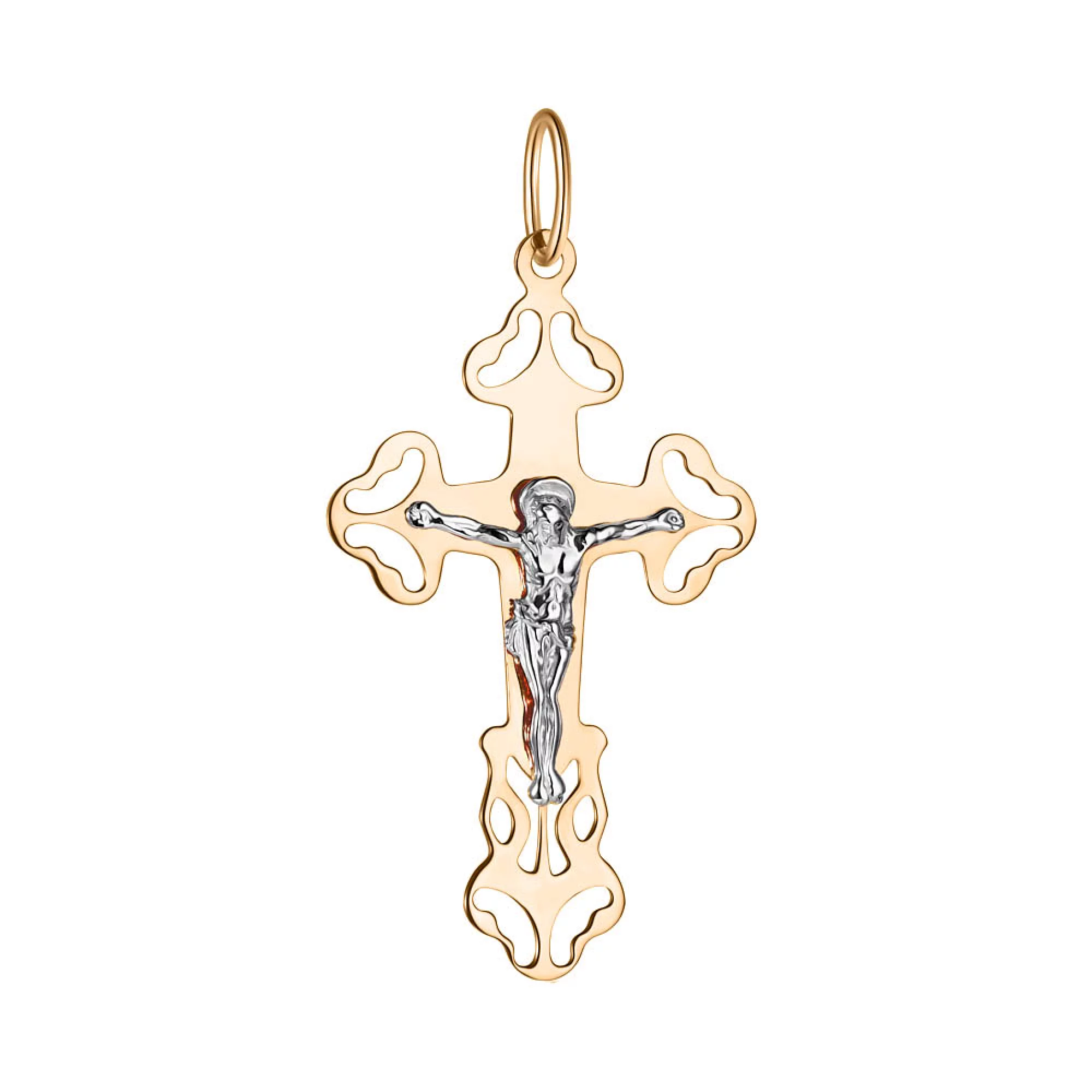 Натільний хрестик у комбінованому золоті - 1589839 – зображення 1