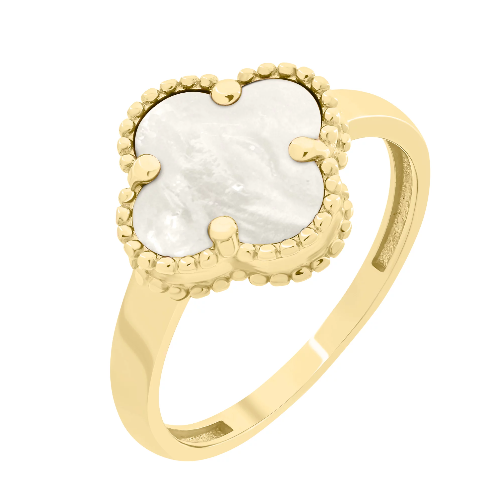 Золотое кольцо с перламутром "Клевер" - 1574713 – изображение 1