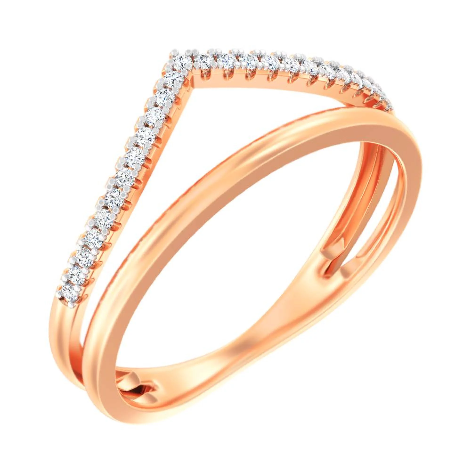 Двойное кольцо с дорожкой фианита из красного золота - 1450769 – изображение 1