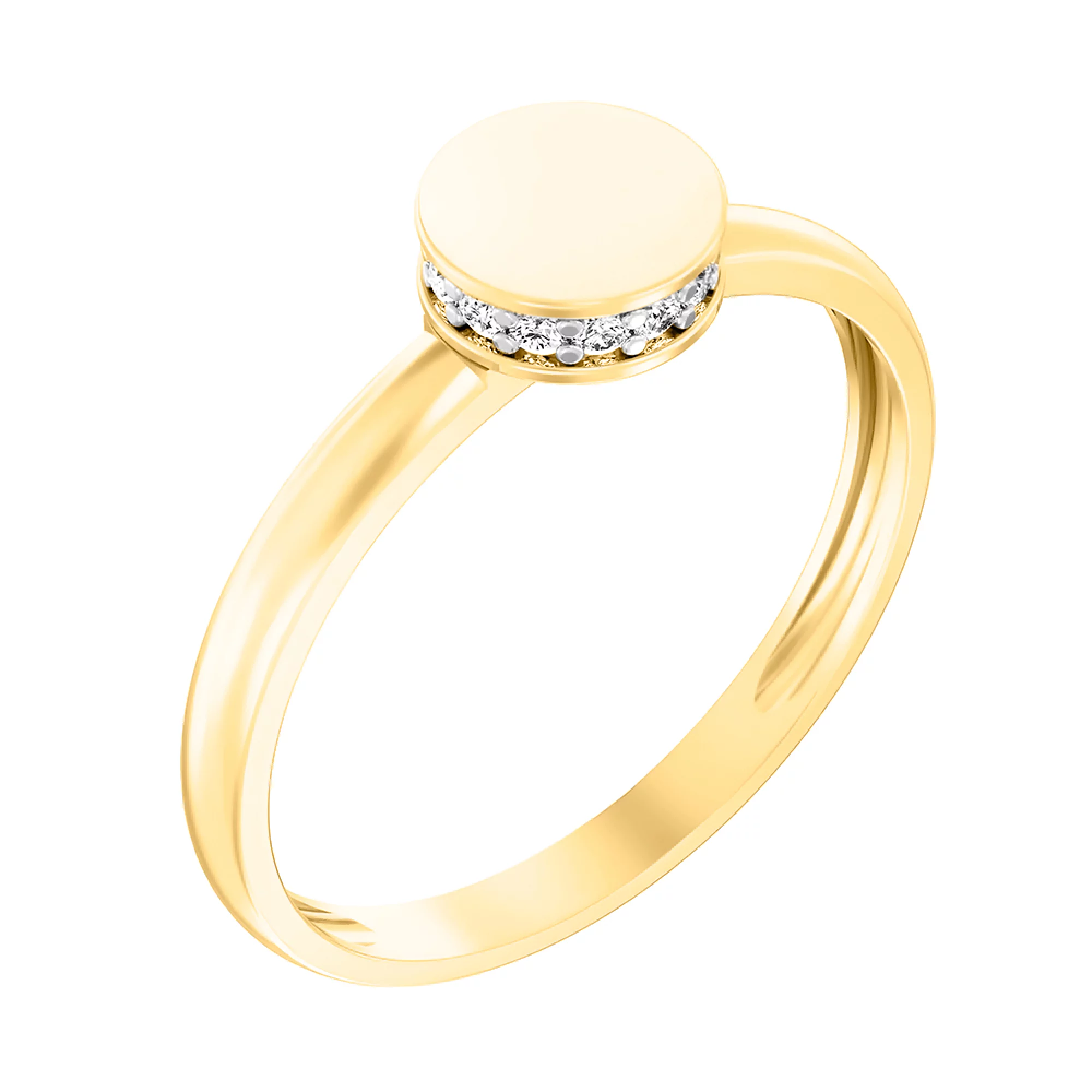 Кольцо из лимонного золота с фианитом - 962049 – изображение 1