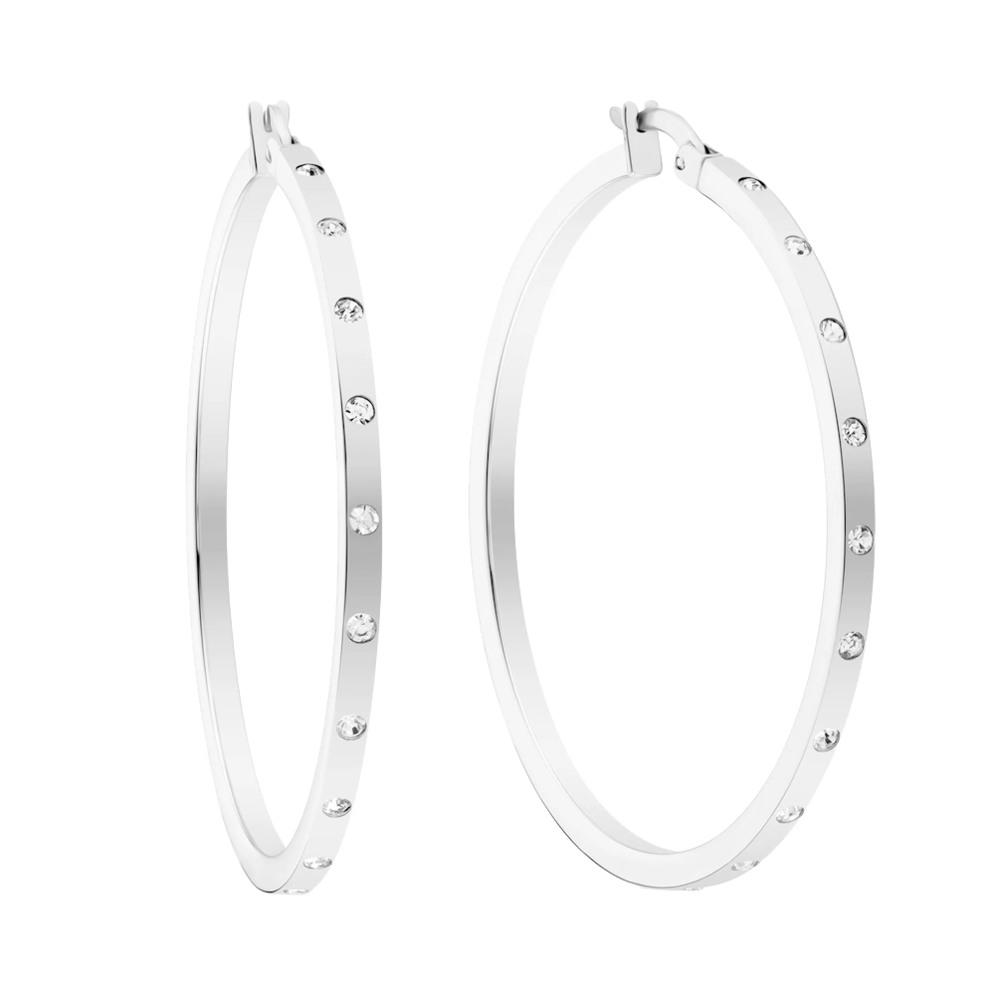 Сережки-кольца из белого золота с фианитом - 603284 - 1