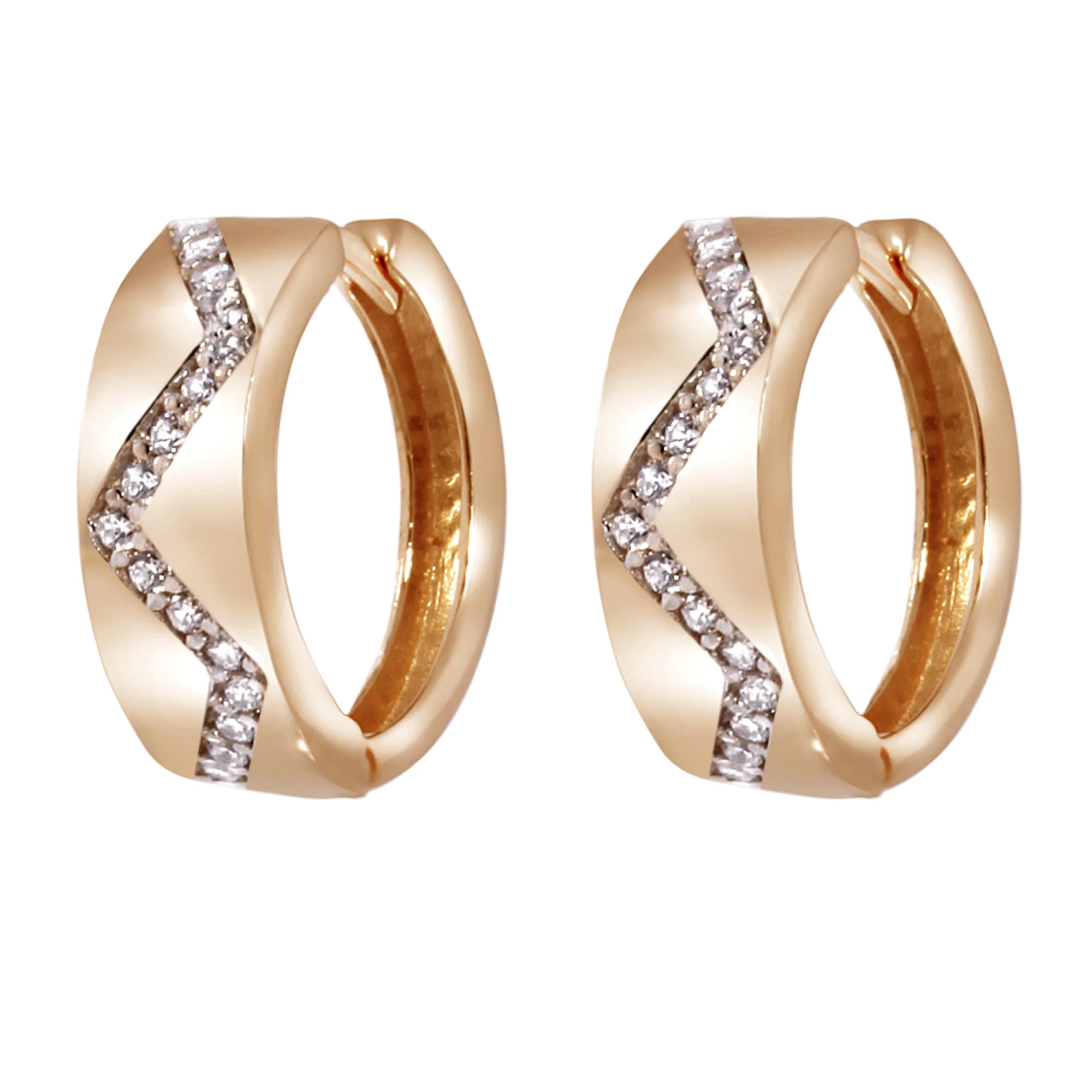 Сережки-кольца из красного золота с фианитами - 959171 - 1