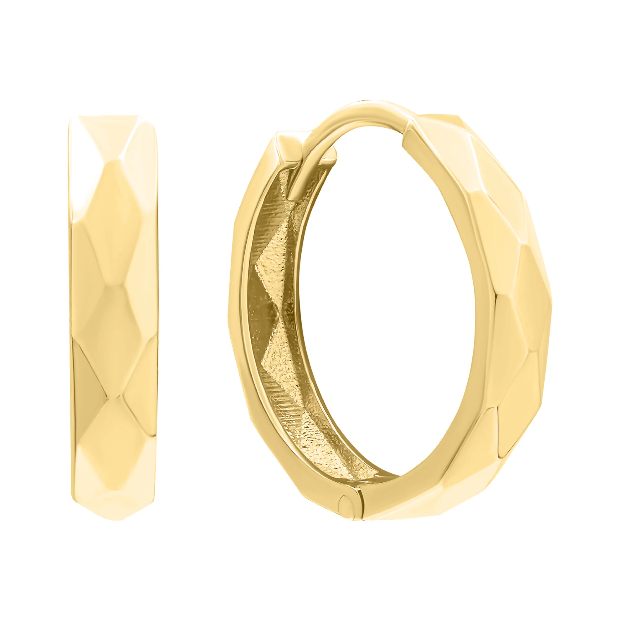 Золоті сережки-кільця з гранями - 1574970 – зображення 1