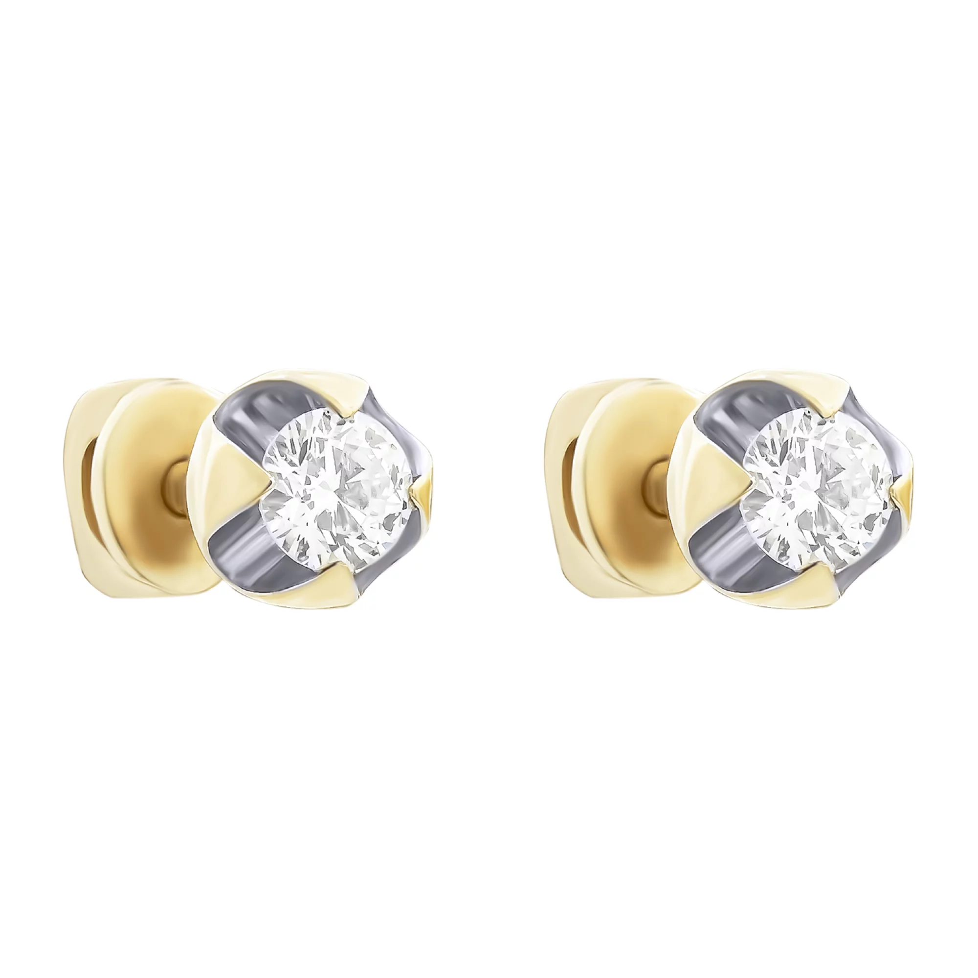 Сережки-гвоздики золоті з діамантами - 798650 – зображення 1