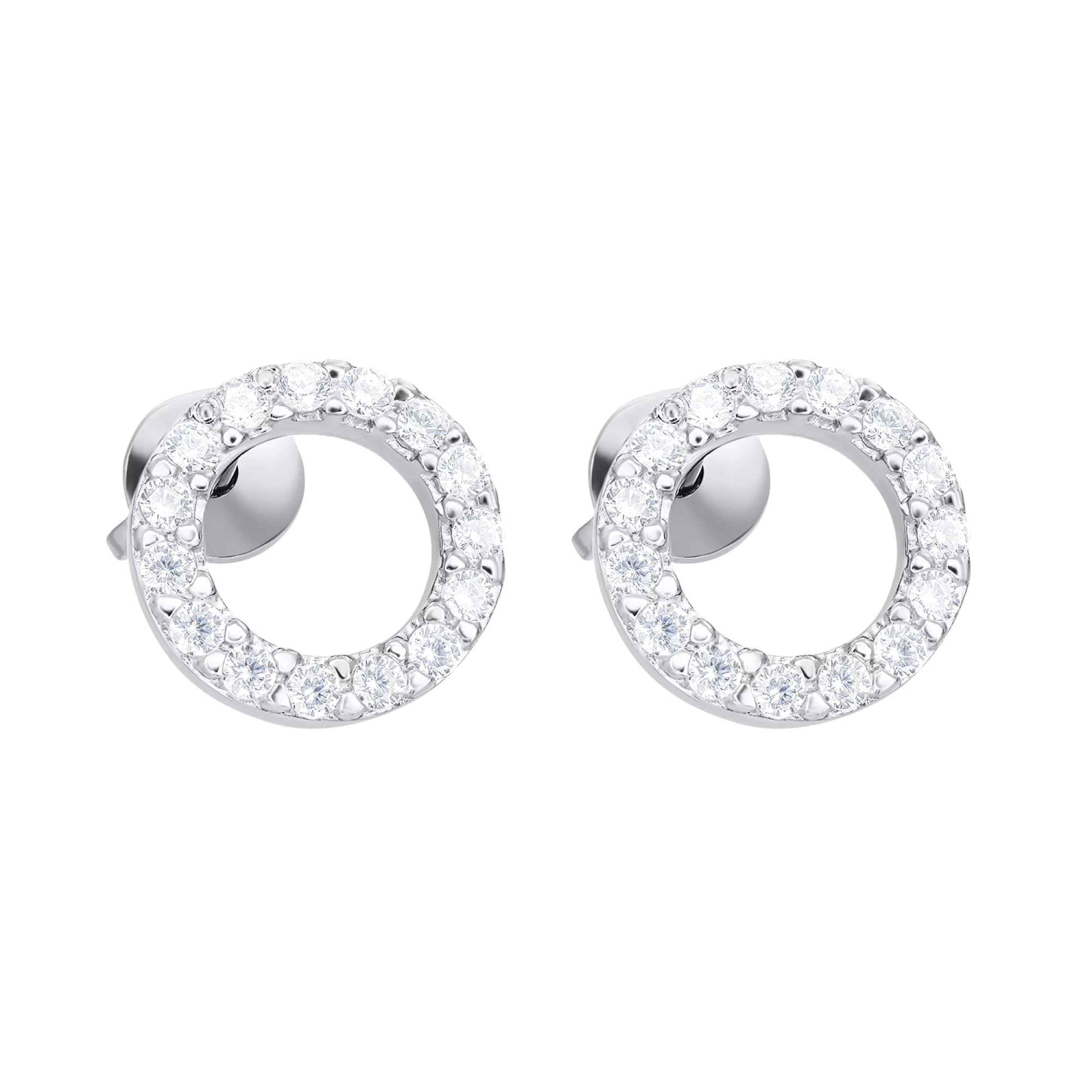 Сережки-гвоздики зі срібла "Кільце" з фіанітами  - 1548868 – зображення 1
