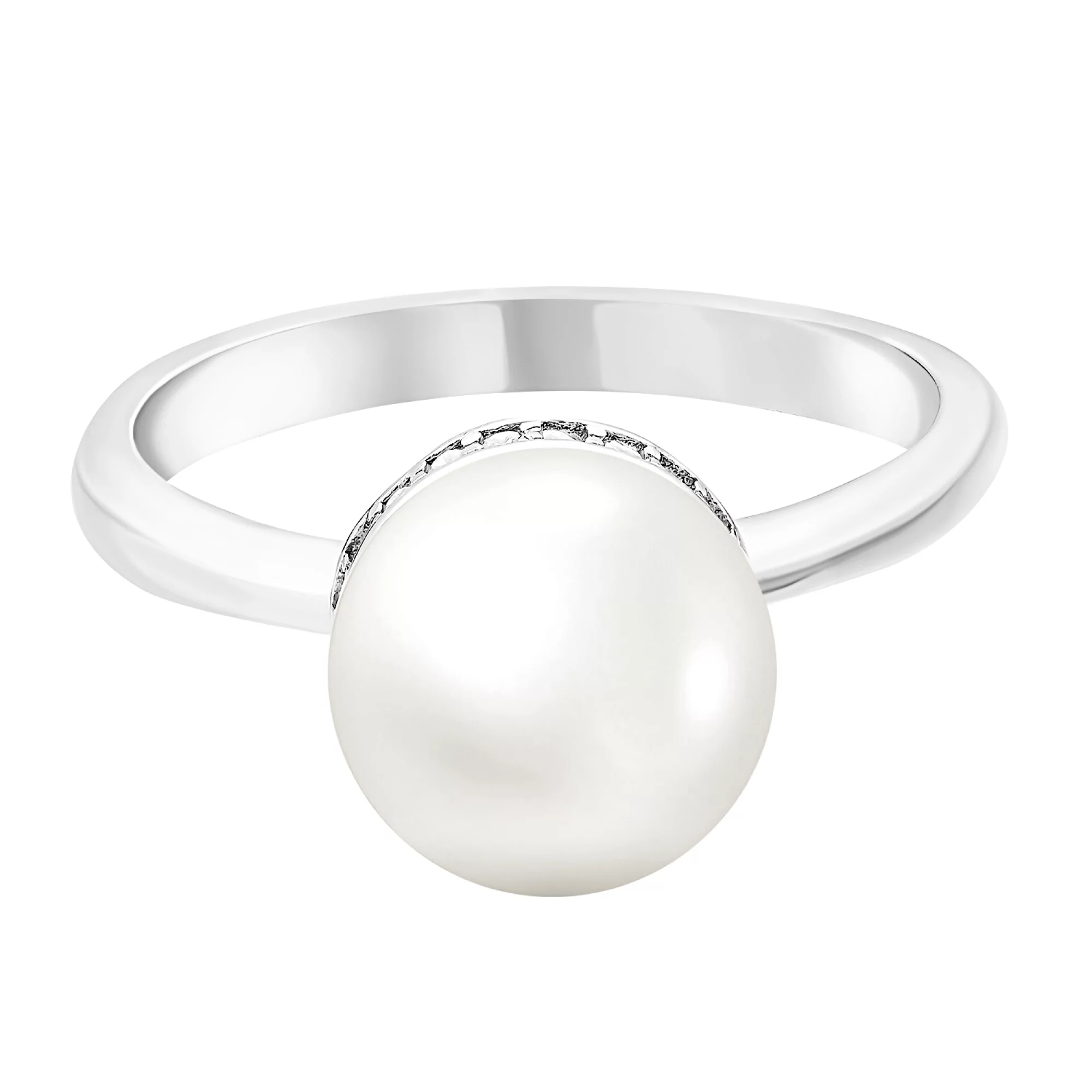 Срібна каблучка з перлами та фіанітами  - 1524720 – зображення 2