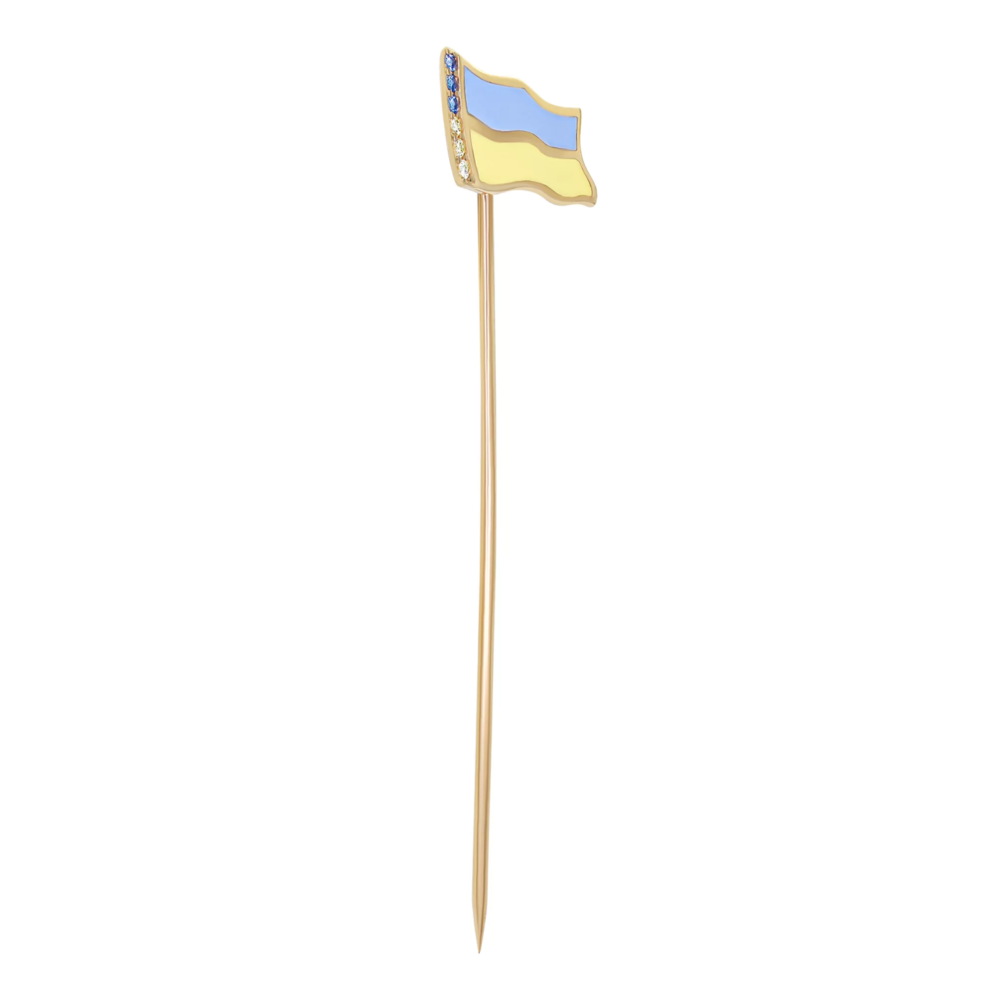 Значок з червоного золота з фіанітом і емаллю флаг "України" - 1271762 – зображення 1