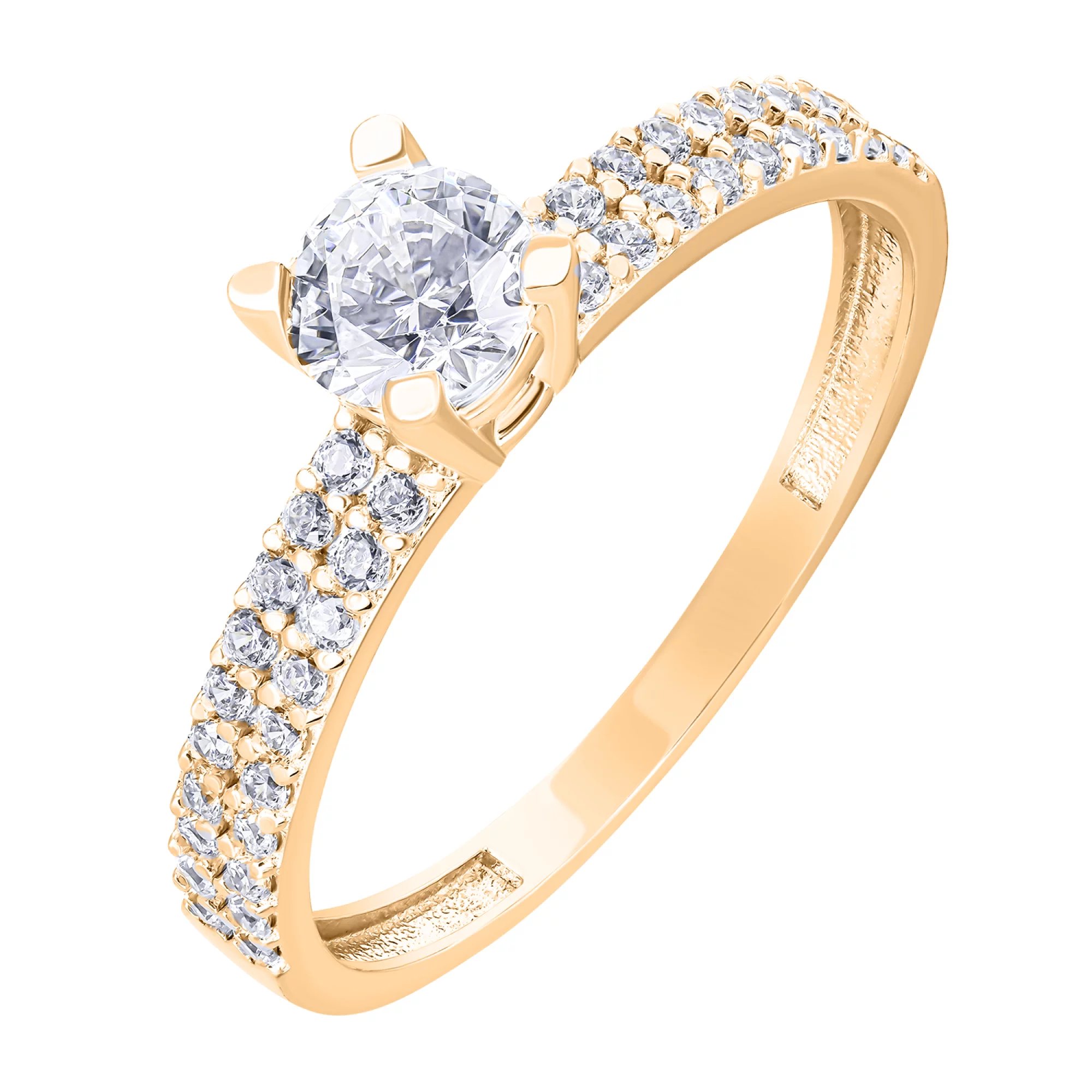 Золотое помолвочное кольцо с фианитами - 1683573 – изображение 1