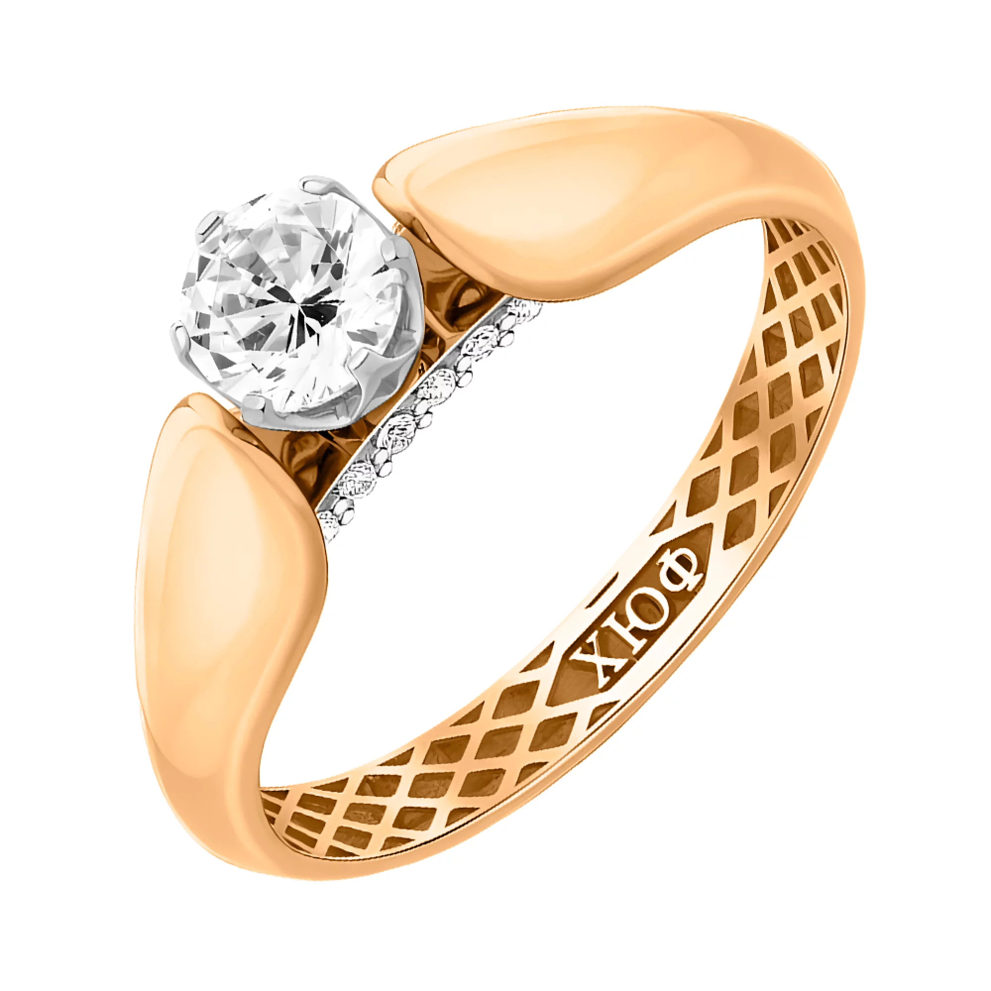 Золотое кольцо с фианитом - 482890 – изображение 1
