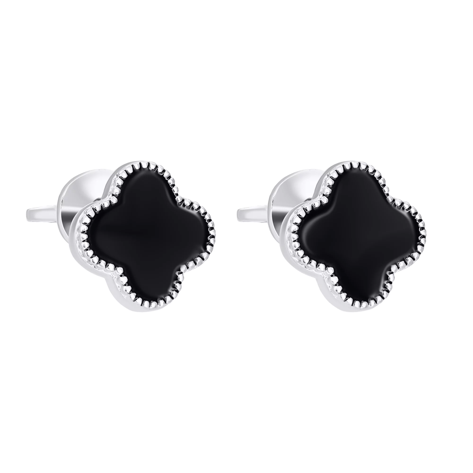 Серьги-гвоздики серебряные "Клевер" с эмалью - 1548701 – изображение 1