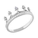 Кольцо "Корона" с фианитами в белом золоте - 585410