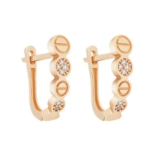 Сережки "Love" з червоного золота з фіанітами - 1748376