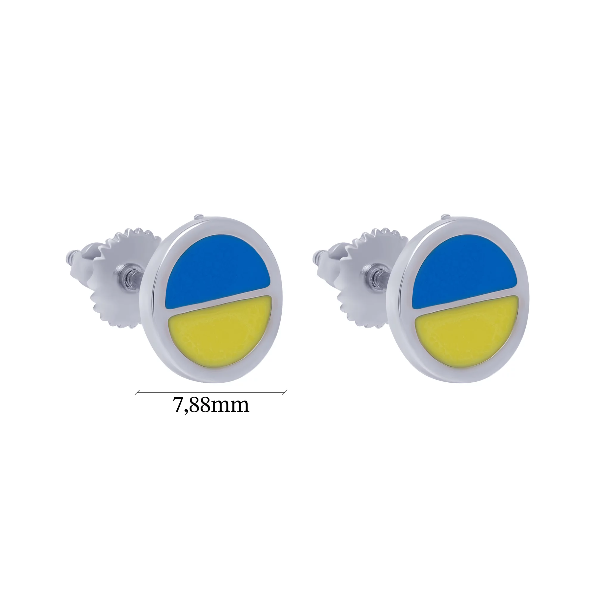 Срібні сережки-гвоздики "Прапор України" з емаллю - 1664219 – зображення 3