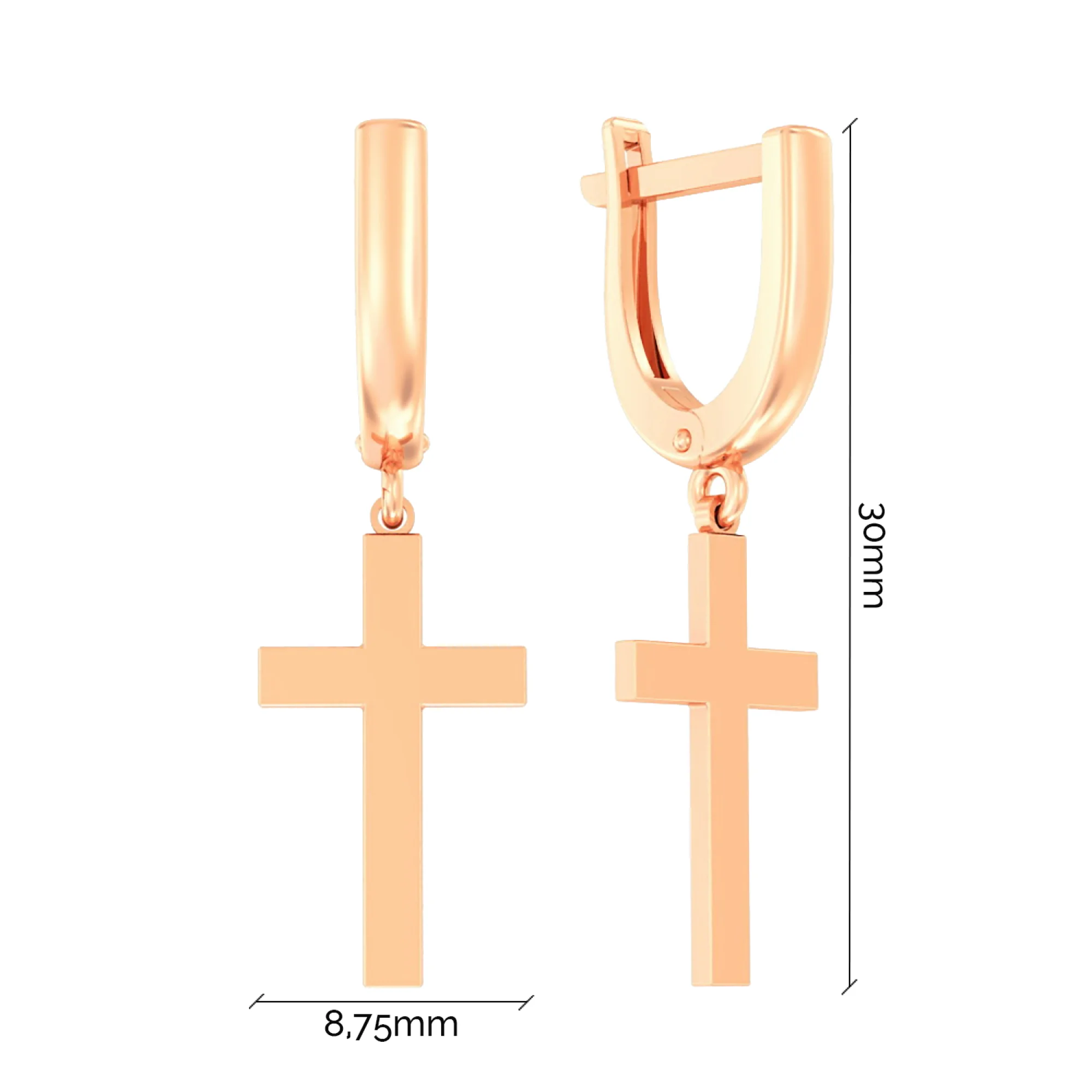 Сережки из красного золота с подвесными крестиками - 613776 - 4