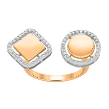 Каблучка "Геометрія" незамкнена з червоного золота з фіанітами - 482892