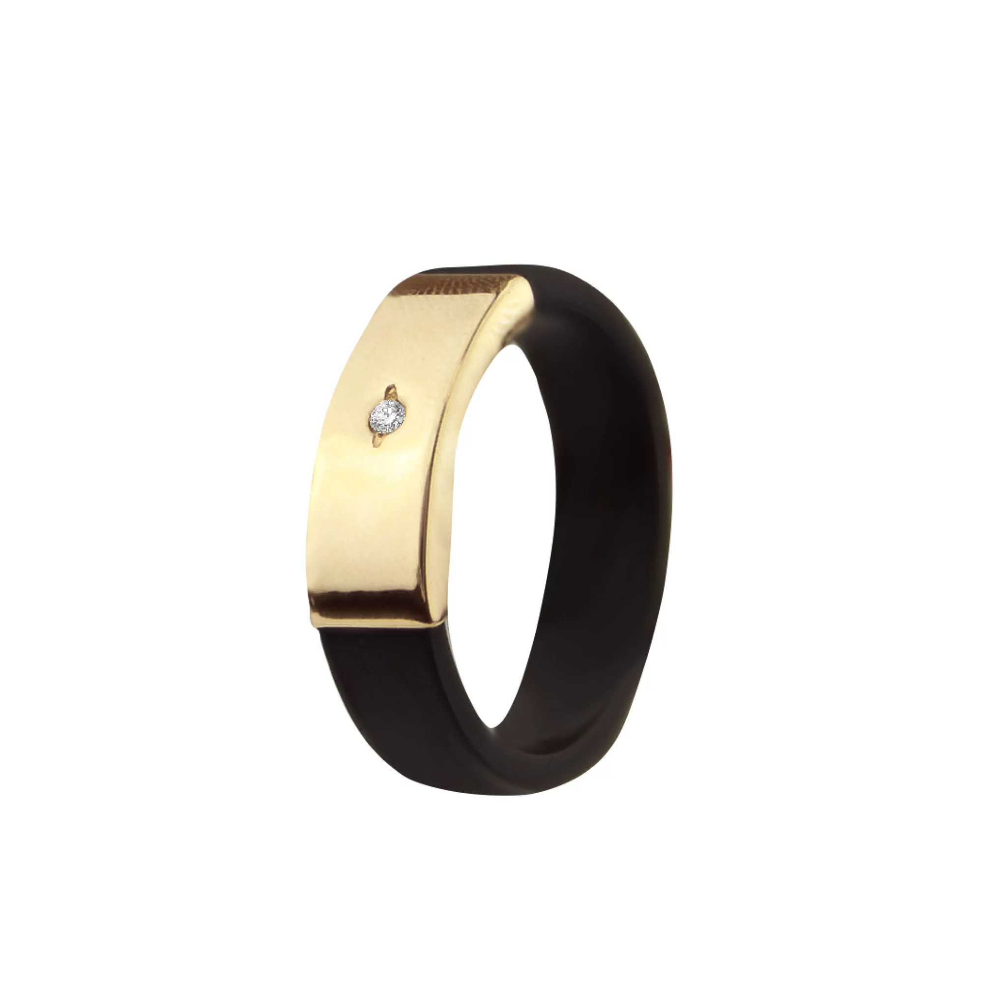 Каучуковий перстень с золотой вставкой и фианитом - 416587 – изображение 1
