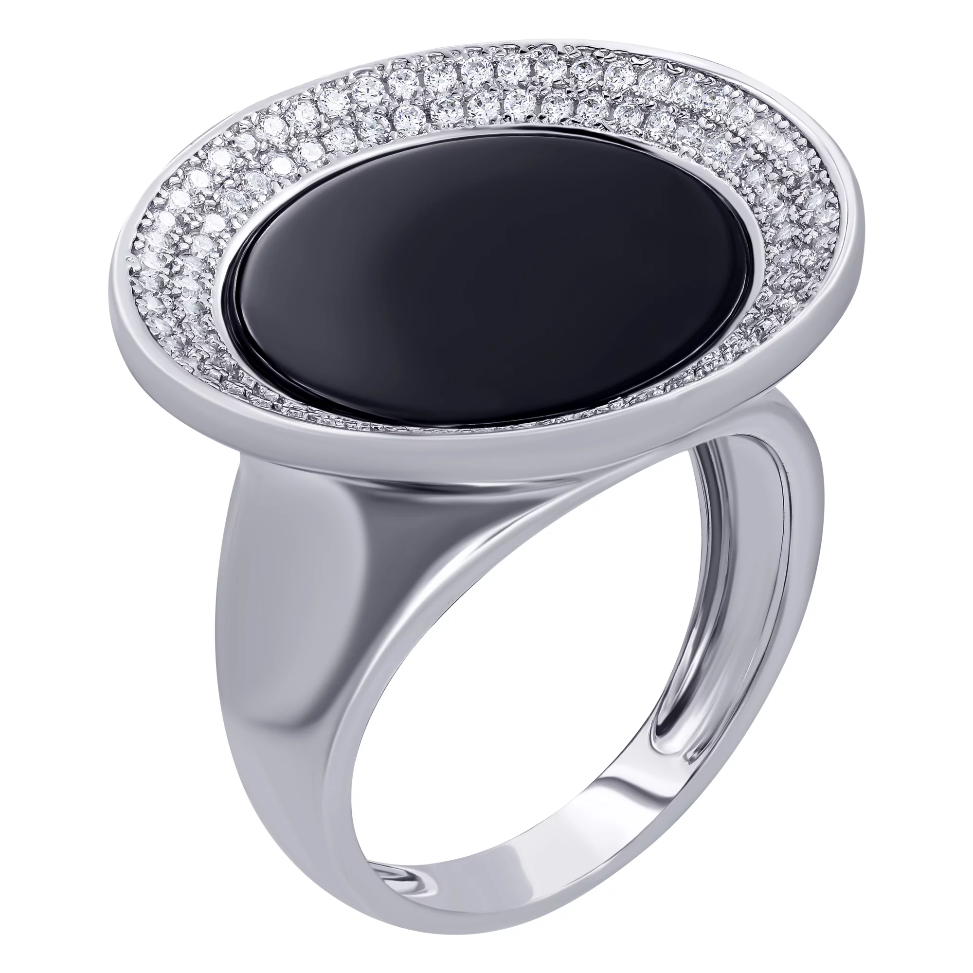 Кольцо серебряное с ониксом и фианитом - 966533 – изображение 1