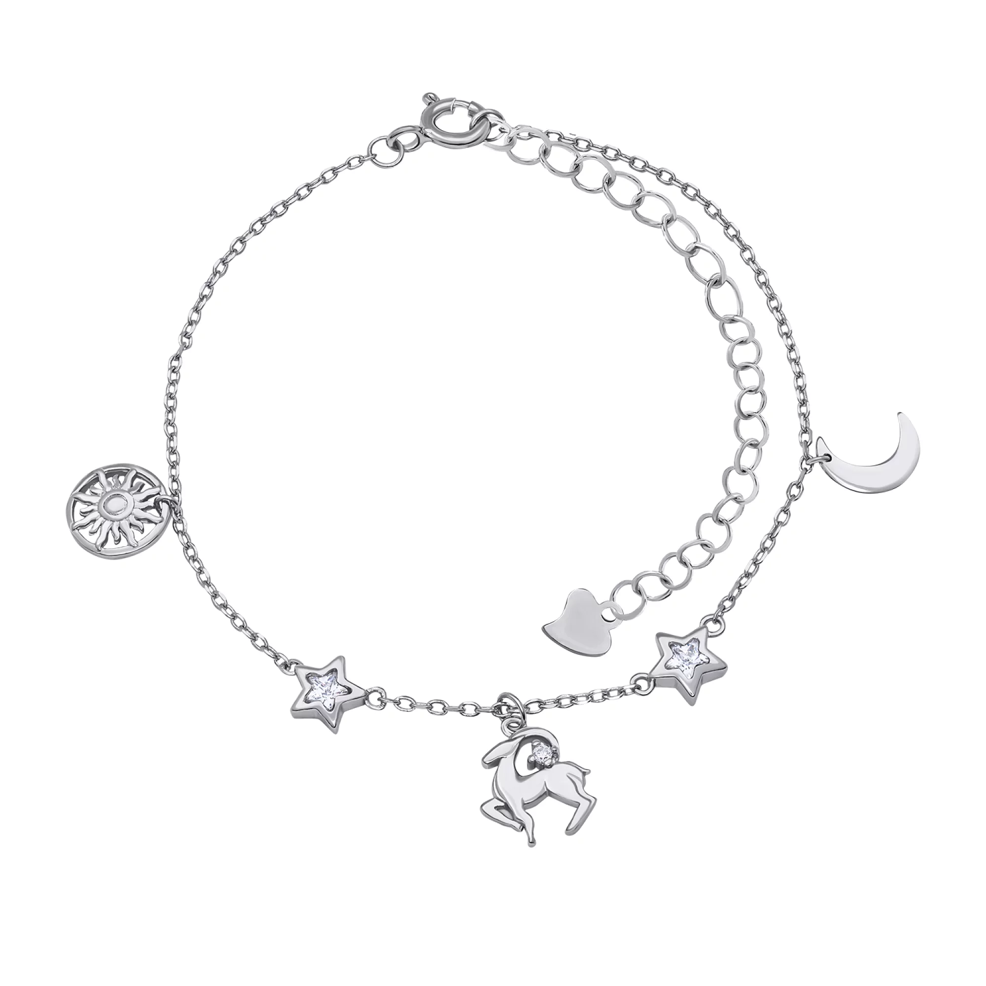 Браслет из серебра "Знак зодиака-Овен" с фианитами плетение якорное - 1530217 – изображение 1