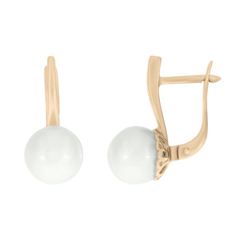 Сережки из красного золота с жемчугом - 637603