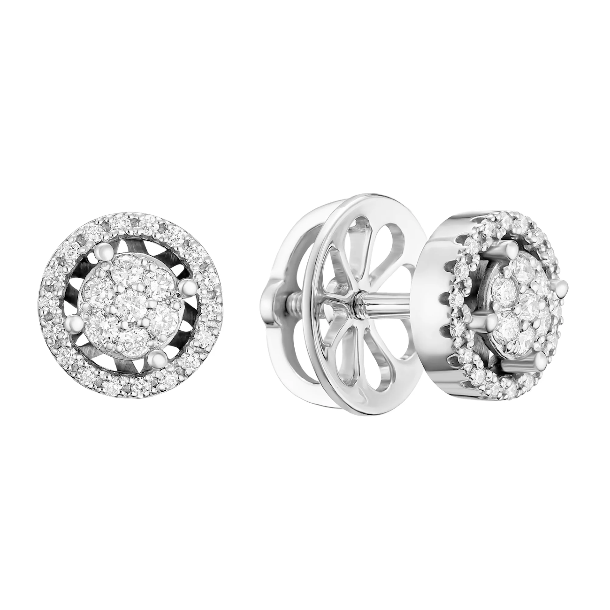 Сережки-гвоздики з білого золота та розсипом діамантів - 1542737 – зображення 1