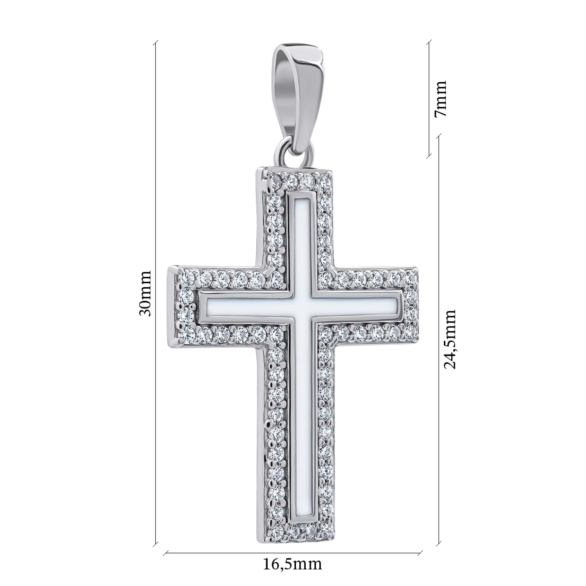 Крестик серебряный с фианитом и ониксом - 1269046 – изображение 2