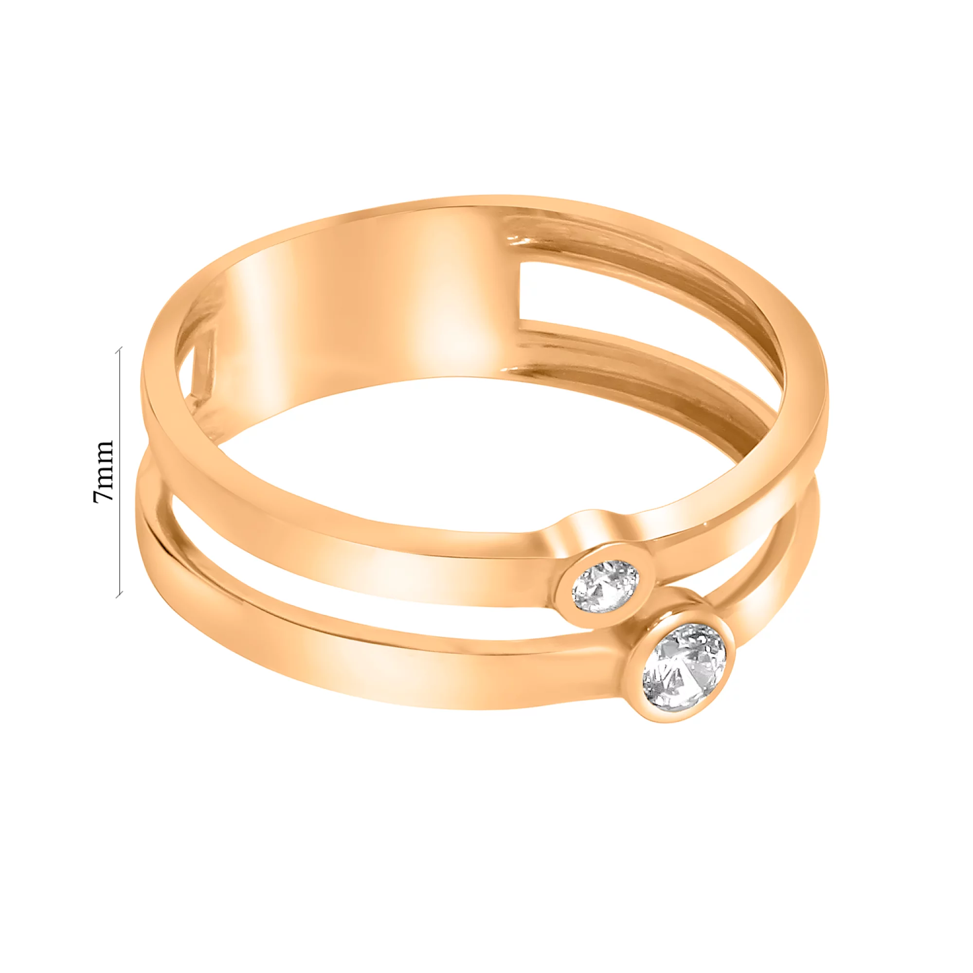 Кольцо из красного золота двойное с фианитами - 962457 – изображение 2