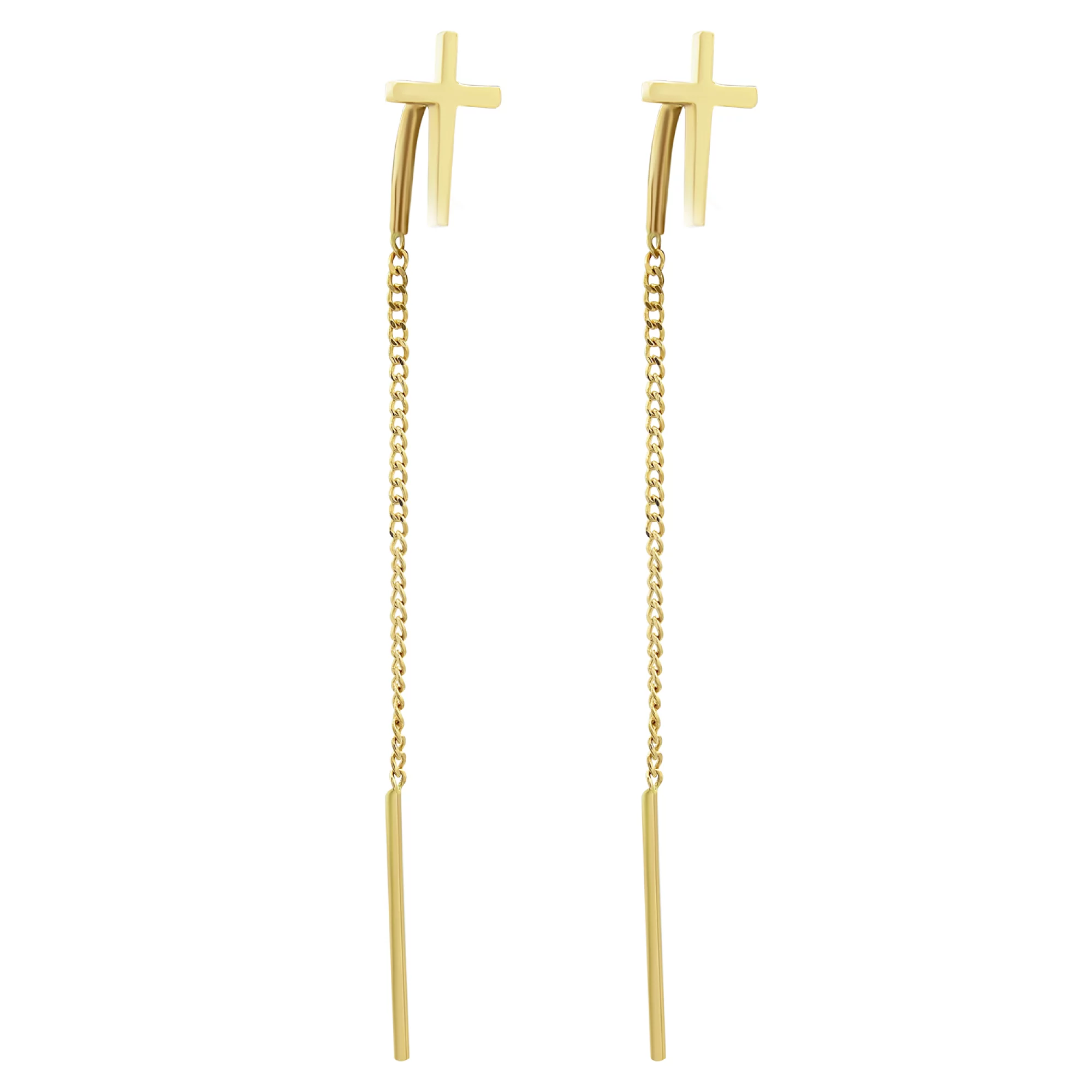 Сережки-протяжки из красного золото с крестиками - 855423 – изображение 1