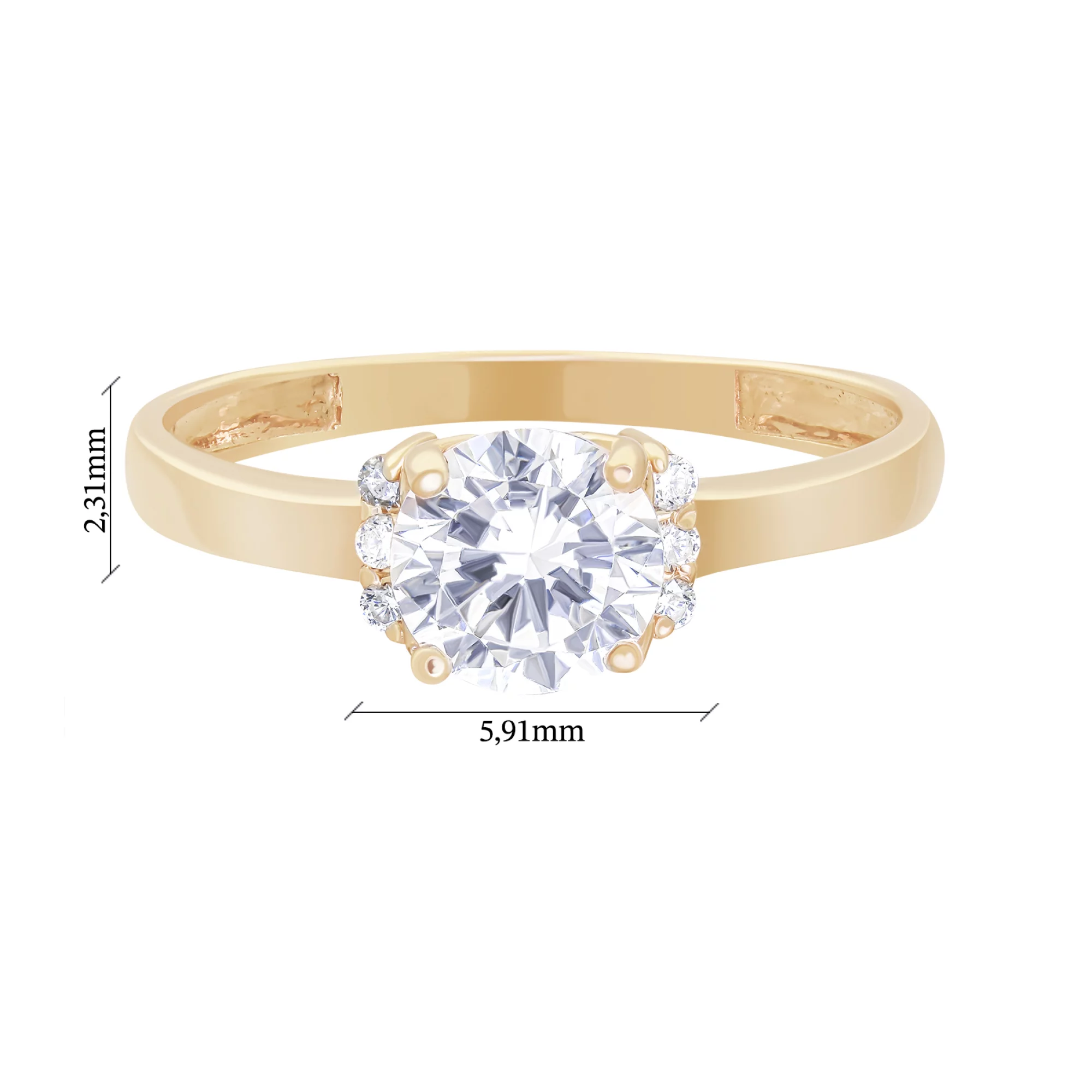 Золотое классическое кольцо для помолвки с фианитами - 1627341 – изображение 3