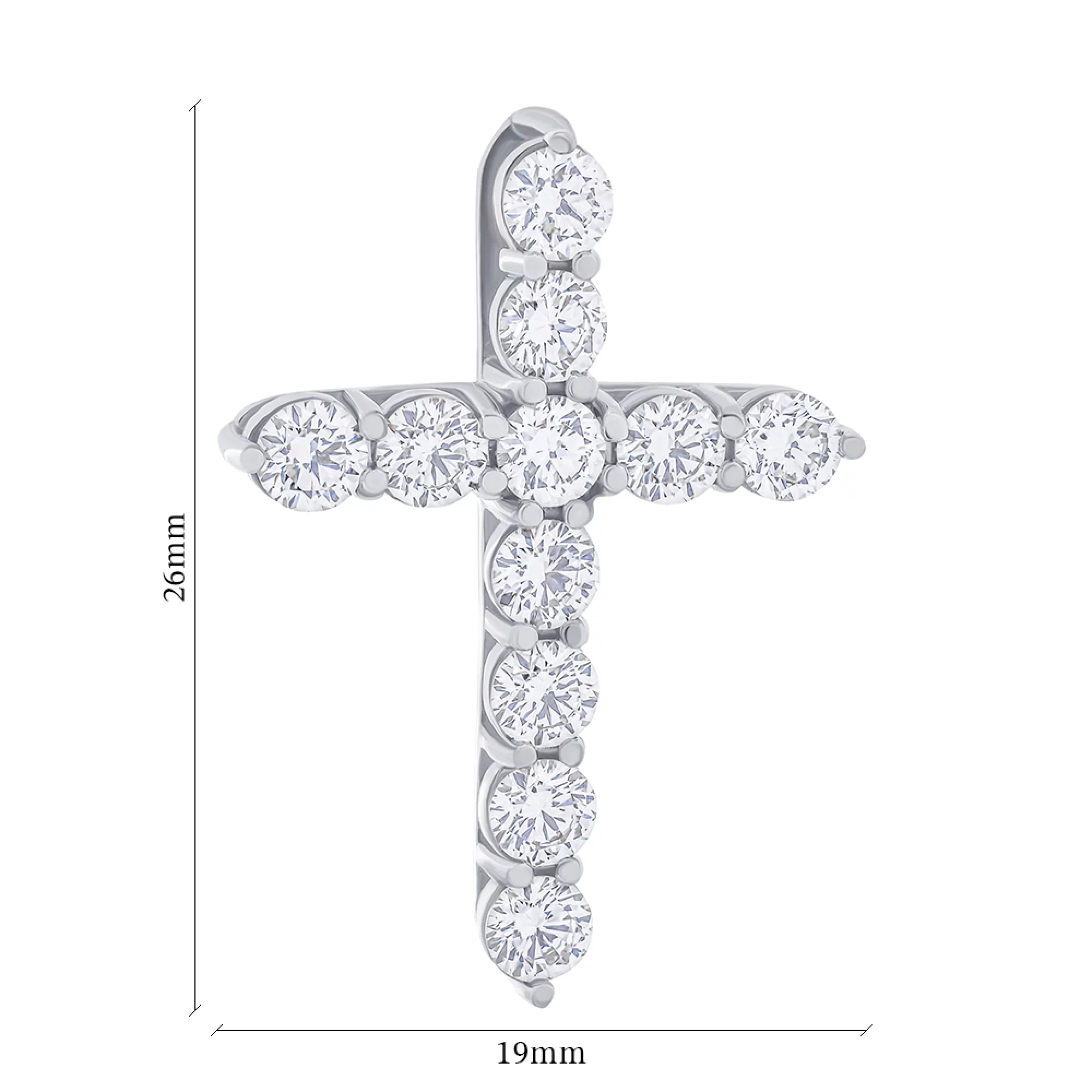 Хрестик з білого золота з доріжкою діамантів - 1509032 – зображення 2