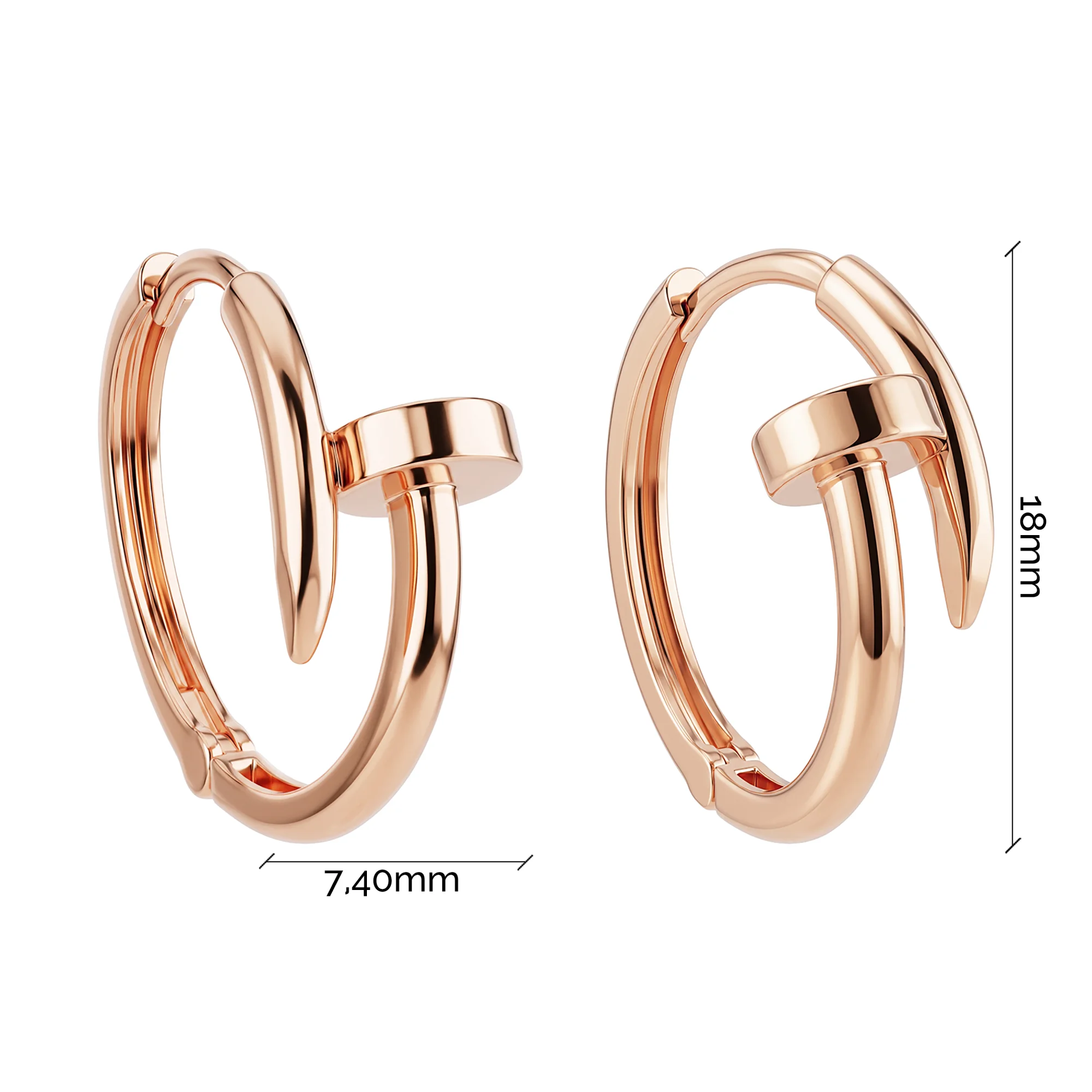 Серьги-кольца "Гвоздь" из красного золота  - 2246837 - 3