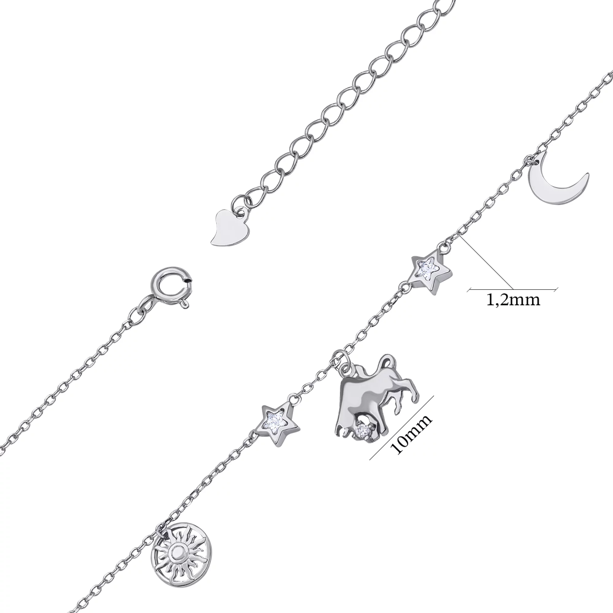 Браслет из серебра "Знак зодиака-Телец" с фианитами плетение якорное - 1530337 – изображение 2