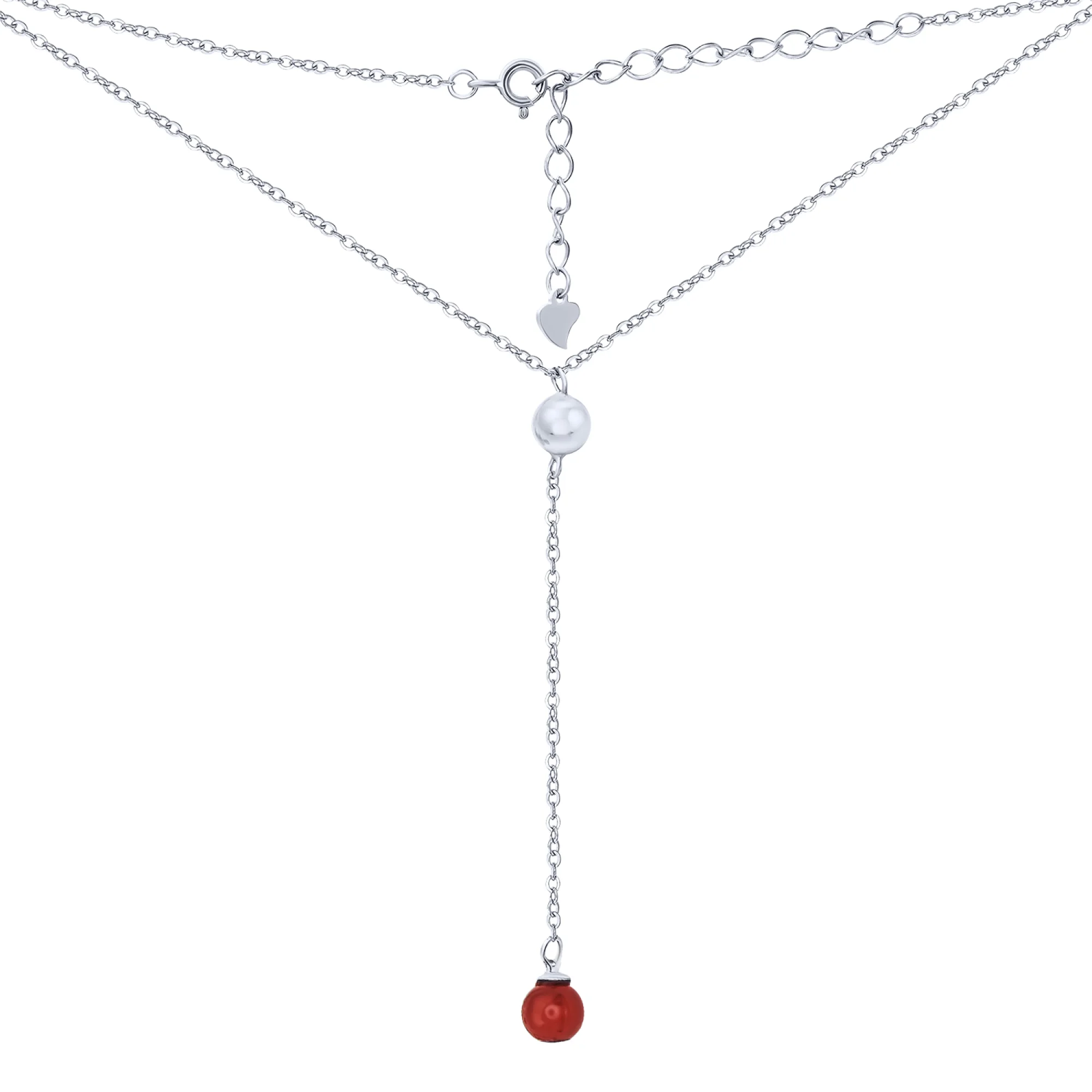 Серебряное колье-галстук с подвесом с кораллом якорное плетение - 1652855 - 1
