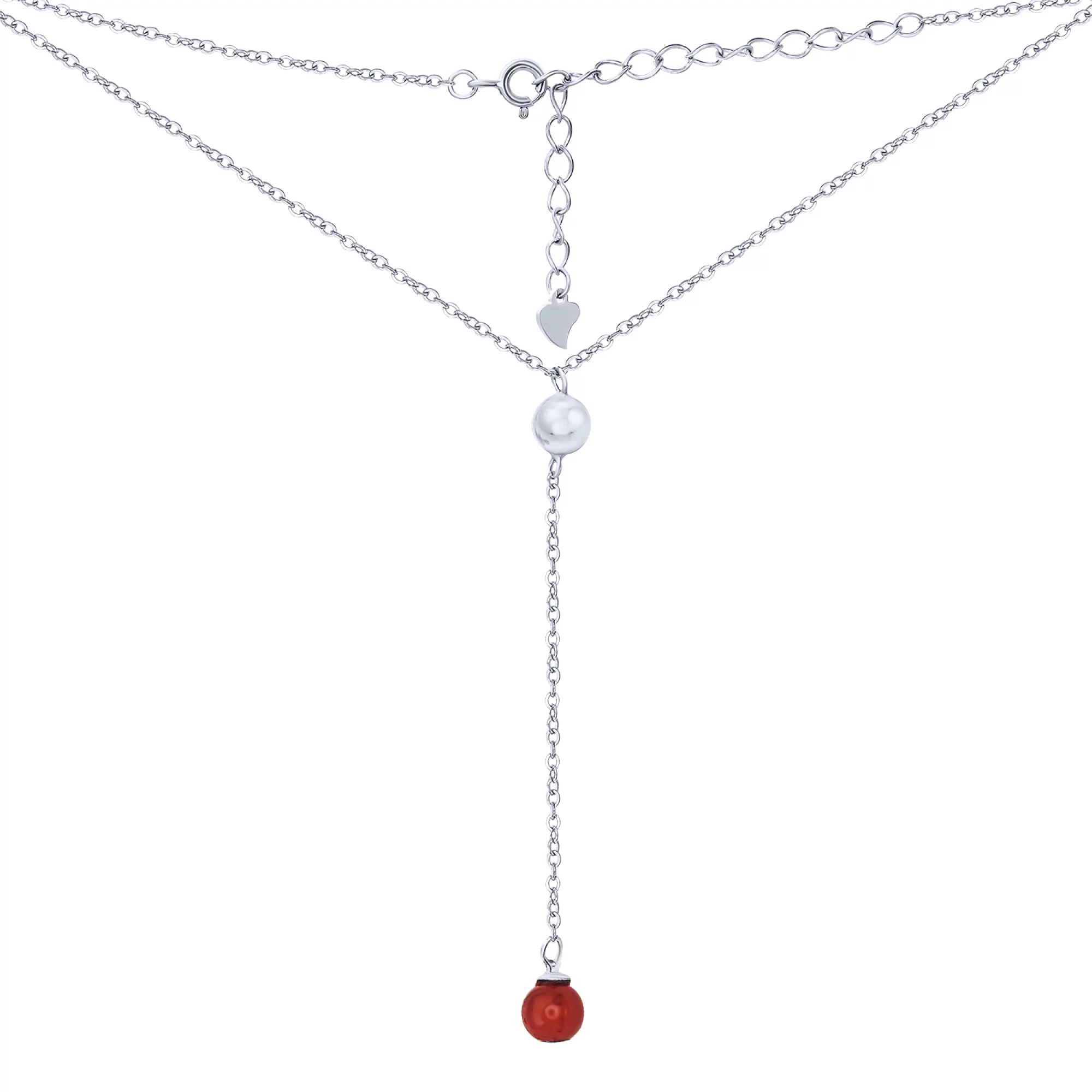 Серебряное колье-галстук с кораллом якорное плетение - 1652855 – изображение 1