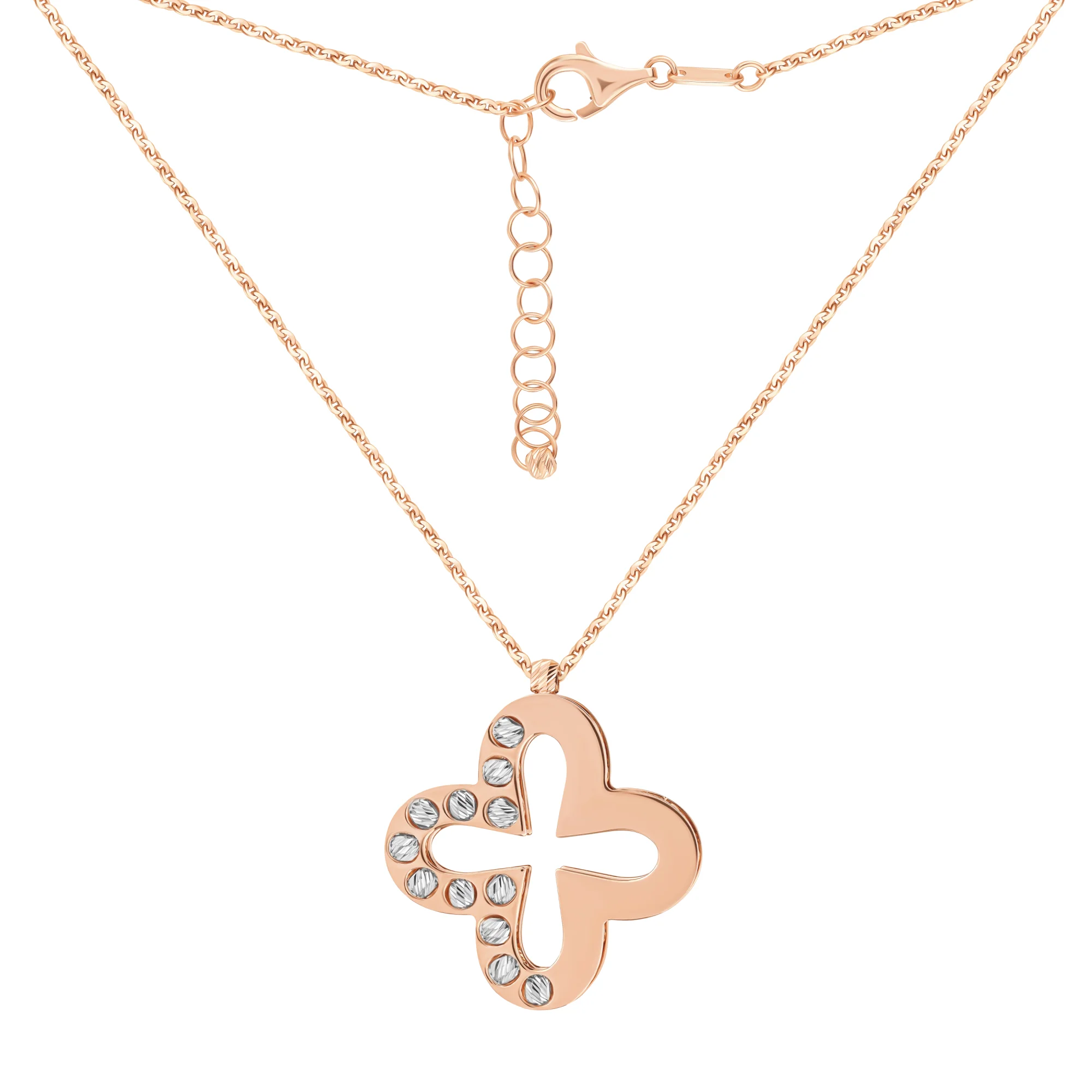 Цепочка с подвесом "Цветок" из комбинированного золота с алмазной гранью и якорным плетением - 1870021 - 3
