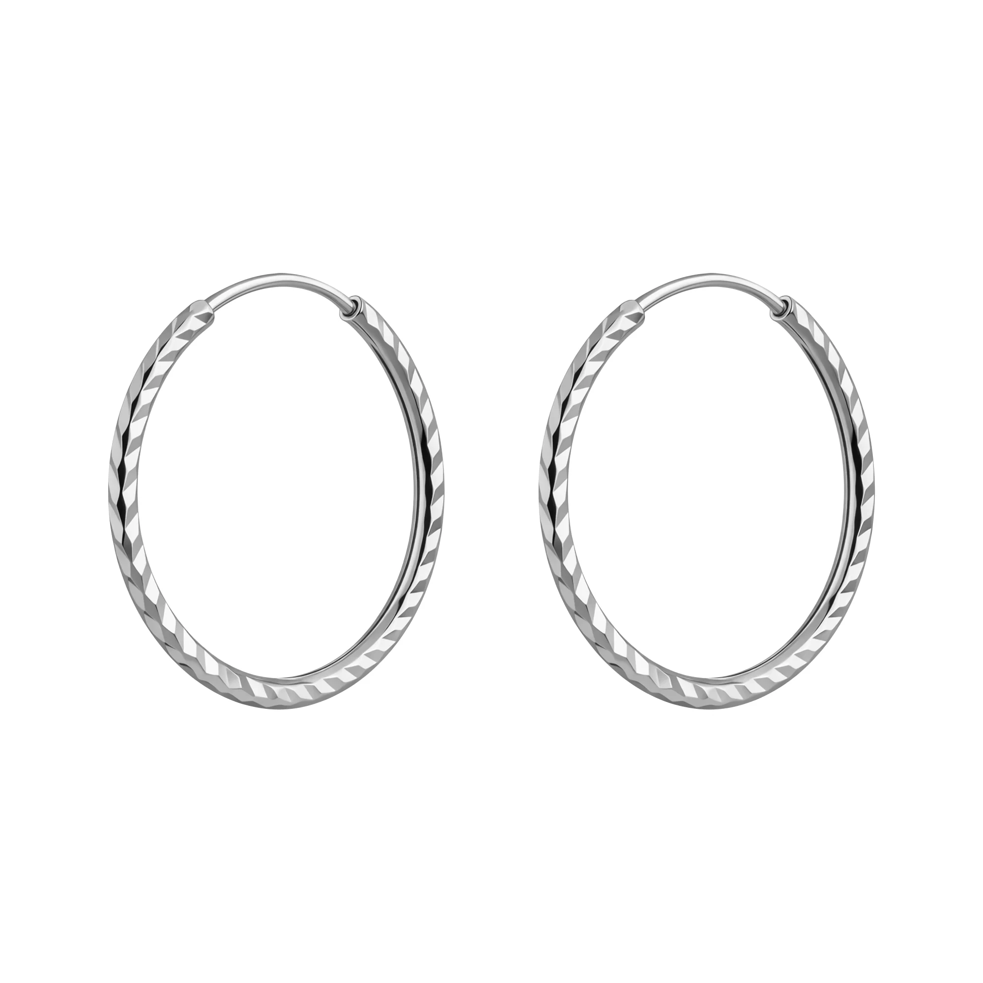 Серьги-кольца из белого золота с алмазной гранью - 2250832 - 2