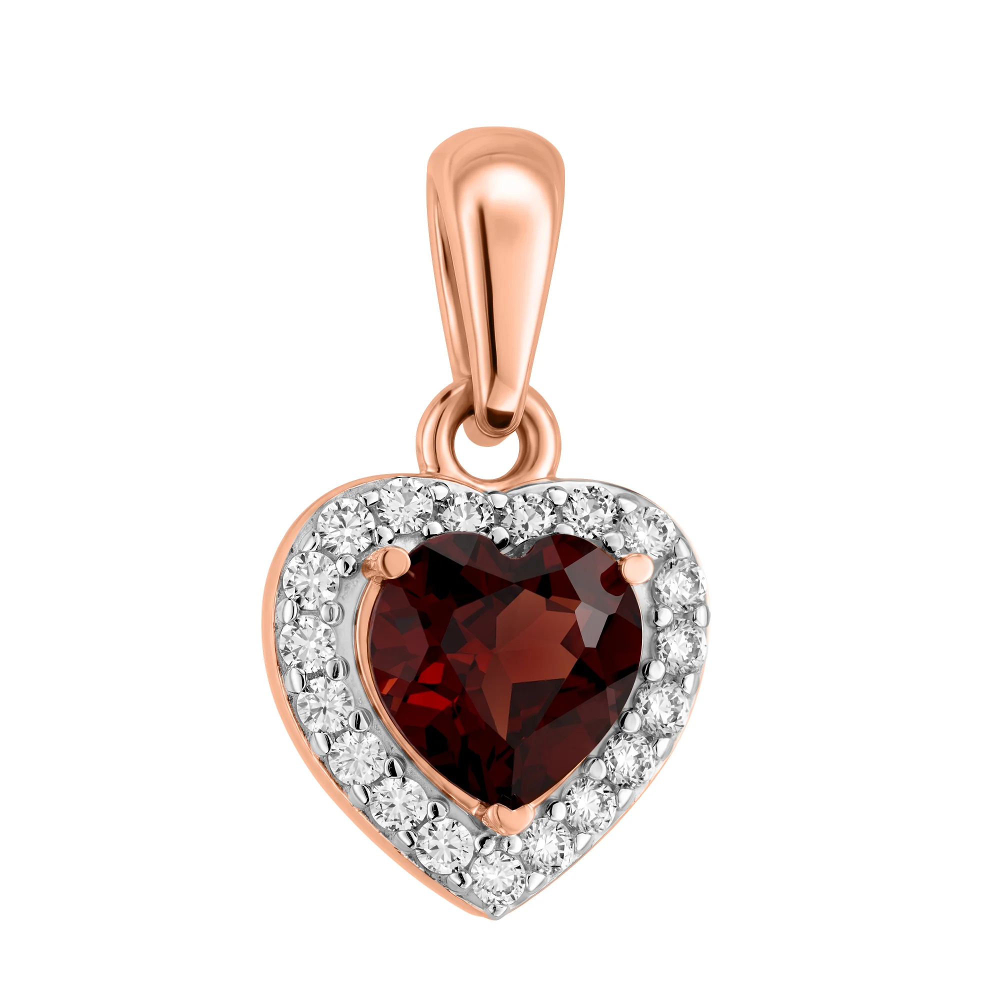 Підвіс з червоного золота "Серце" з гранатом та фіанітами - 2297668 - 1
