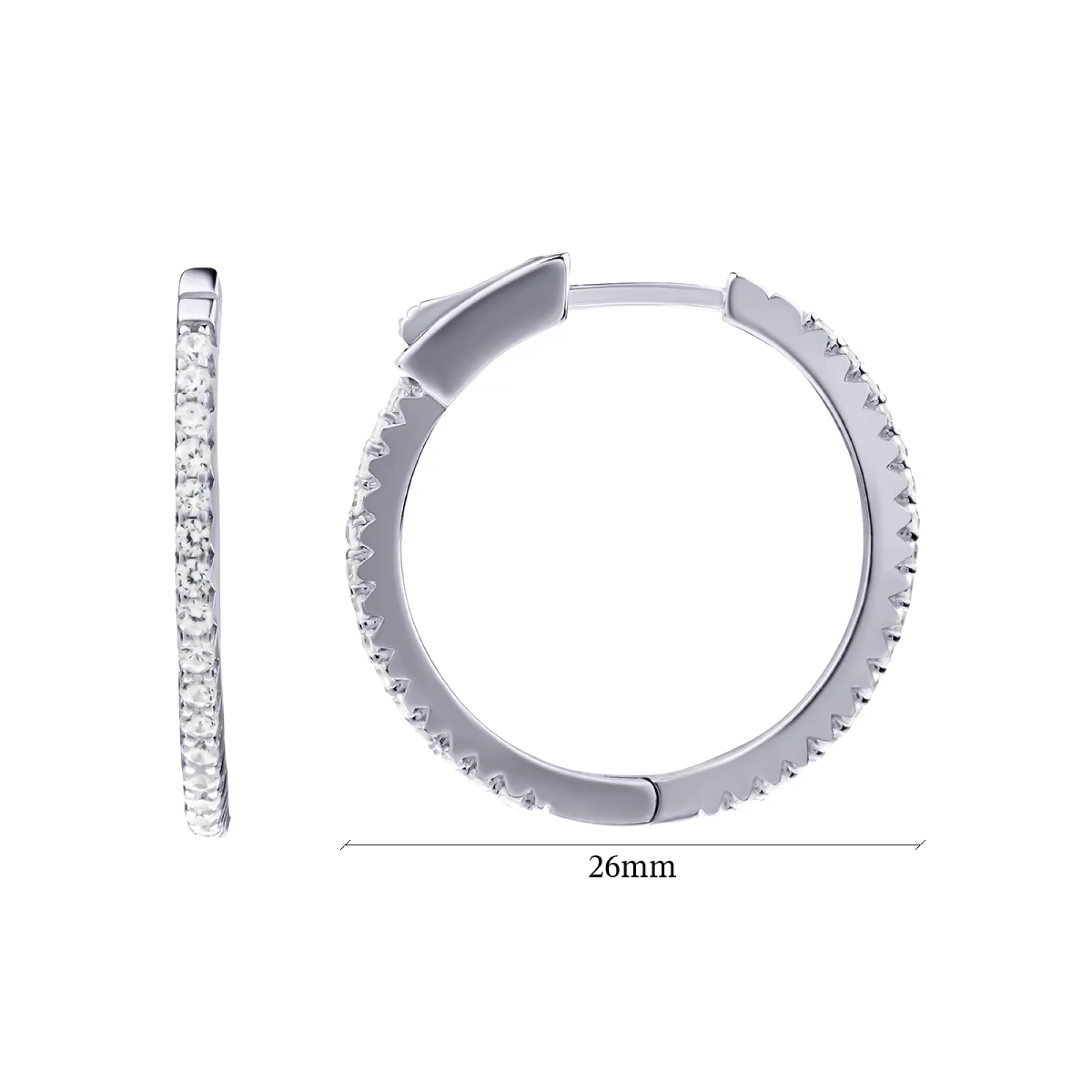 Срібні сережки-кільця з фіанітом - 838452 – зображення 2