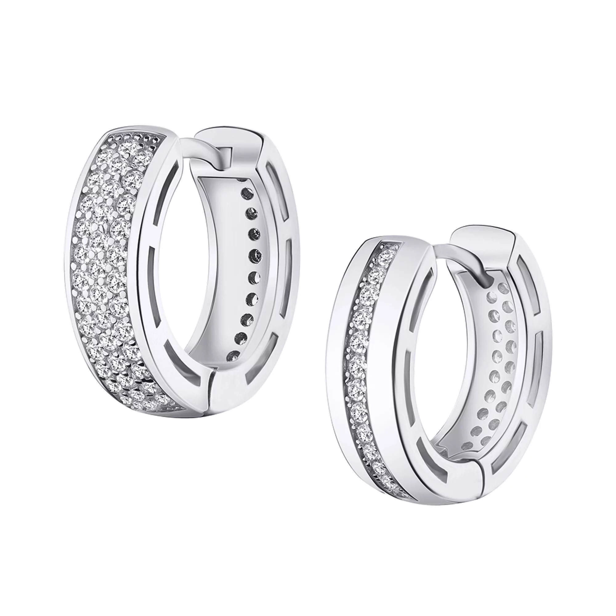 Сережки-кольца серебряные с фианитами - 804536 – изображение 1