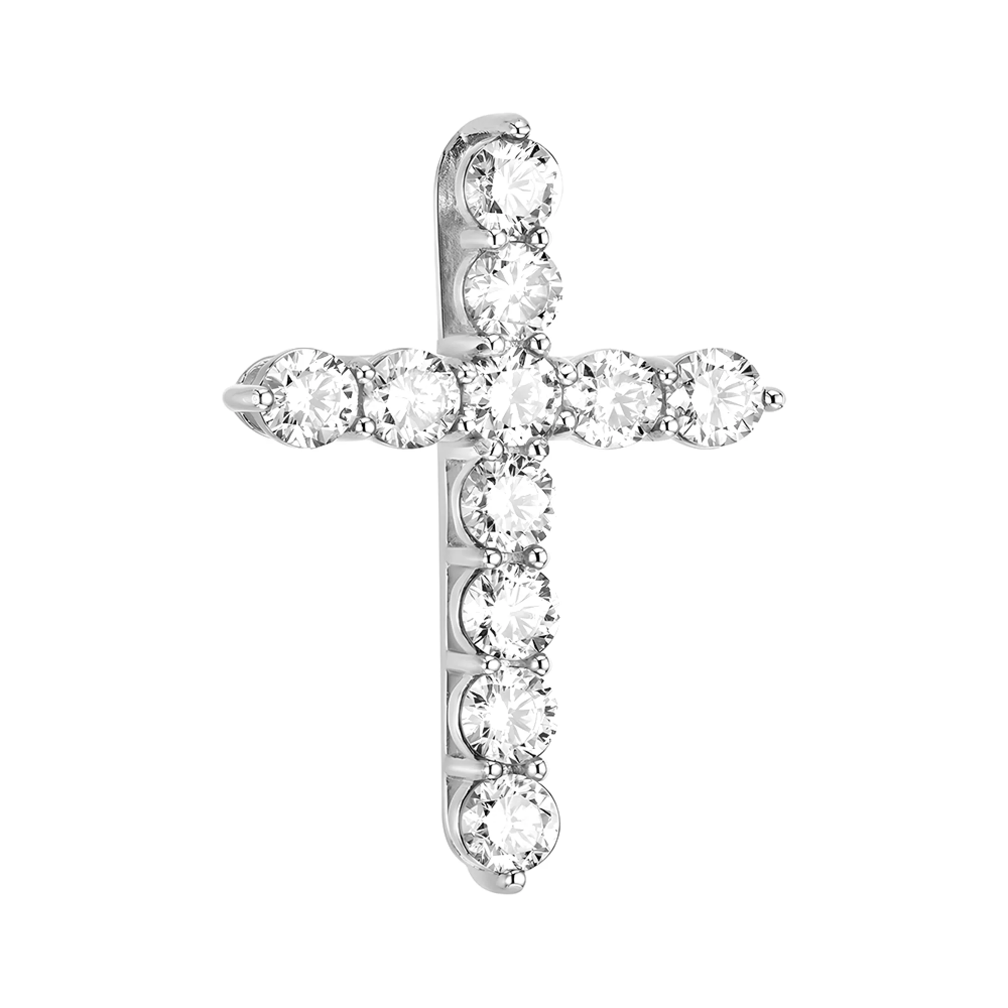 Крестик из белого золота с дорожкой бриллиантов - 1524125 – изображение 1