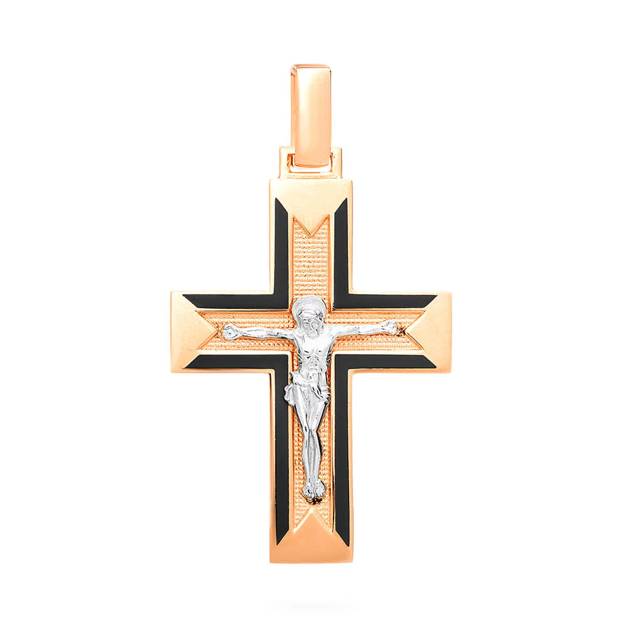 Золотий натільний хрестик з розп'яттям та емаллю - 1532757 – зображення 1