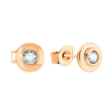Сережки-гвоздики з червоного золота з фіанітом - 1516758