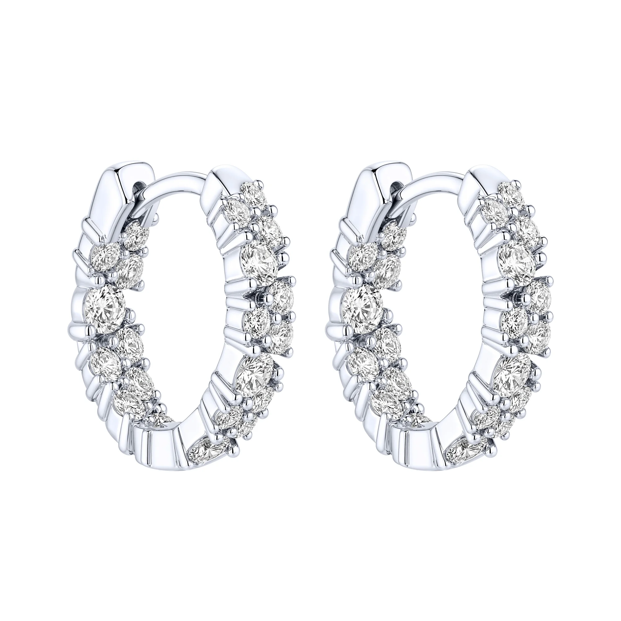 Сережки-кольца из серебра с фианитами  - 2257765 - 1