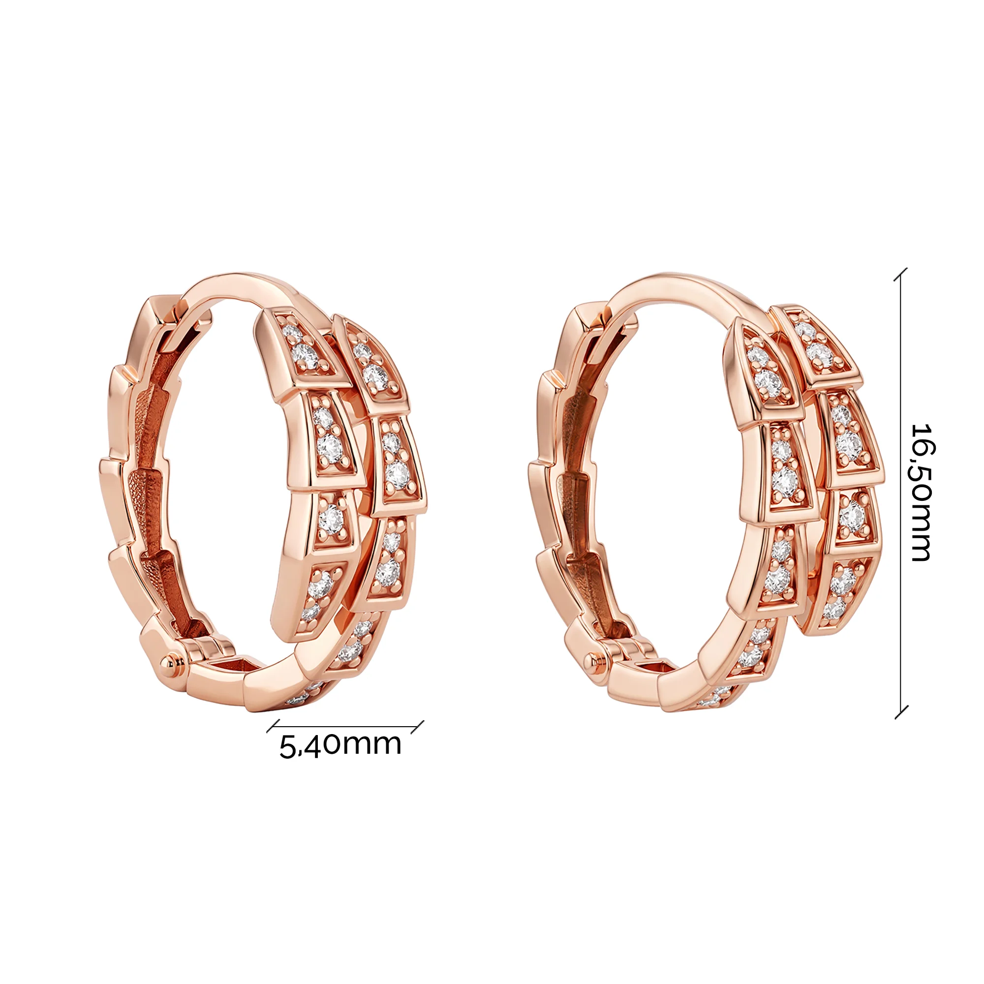 Серьги-кольца из красного золота "Змея" с фианитами - 2182437 - 3